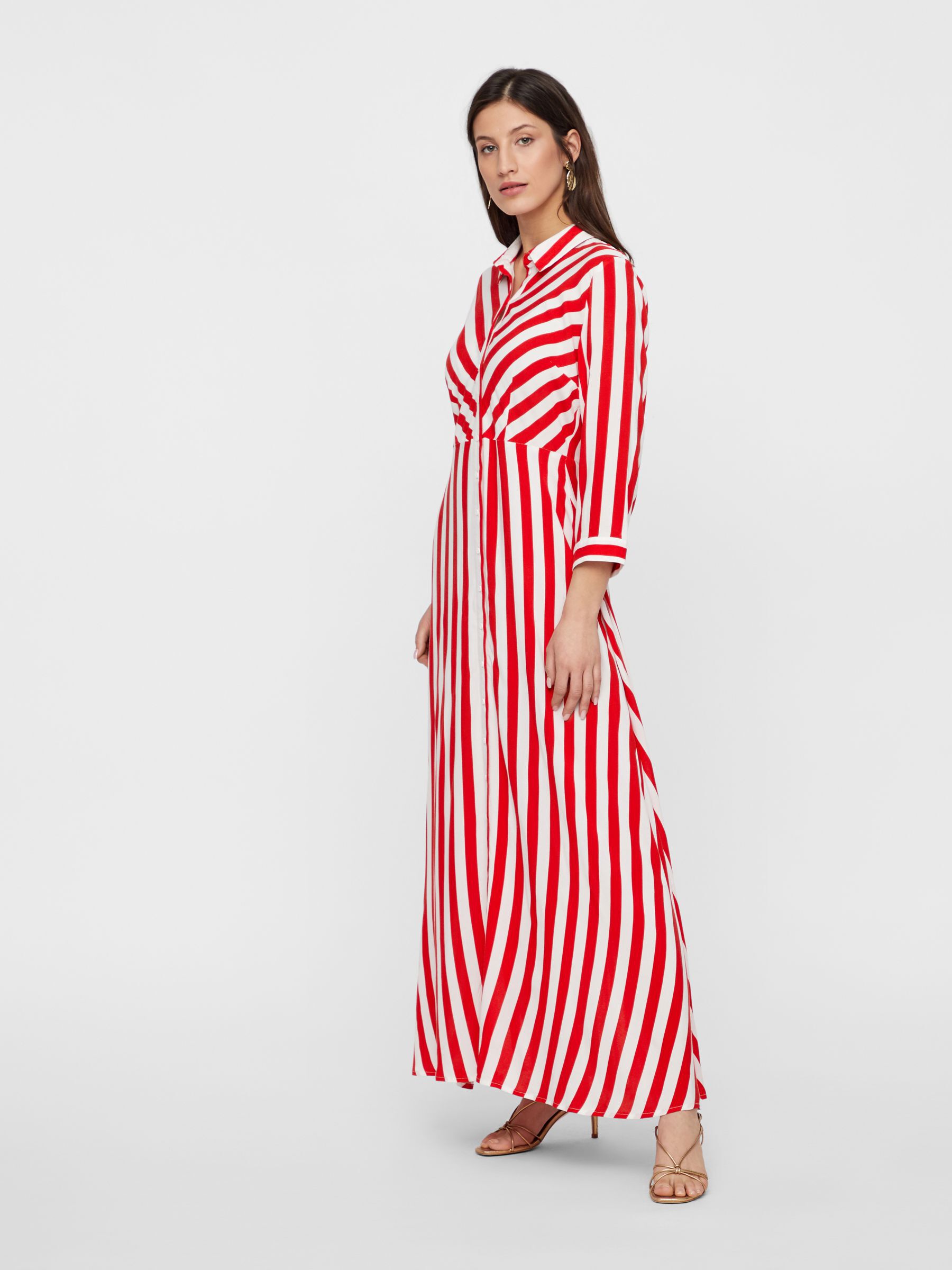 Button down collar stripes half sleeve maxi dresses on sale