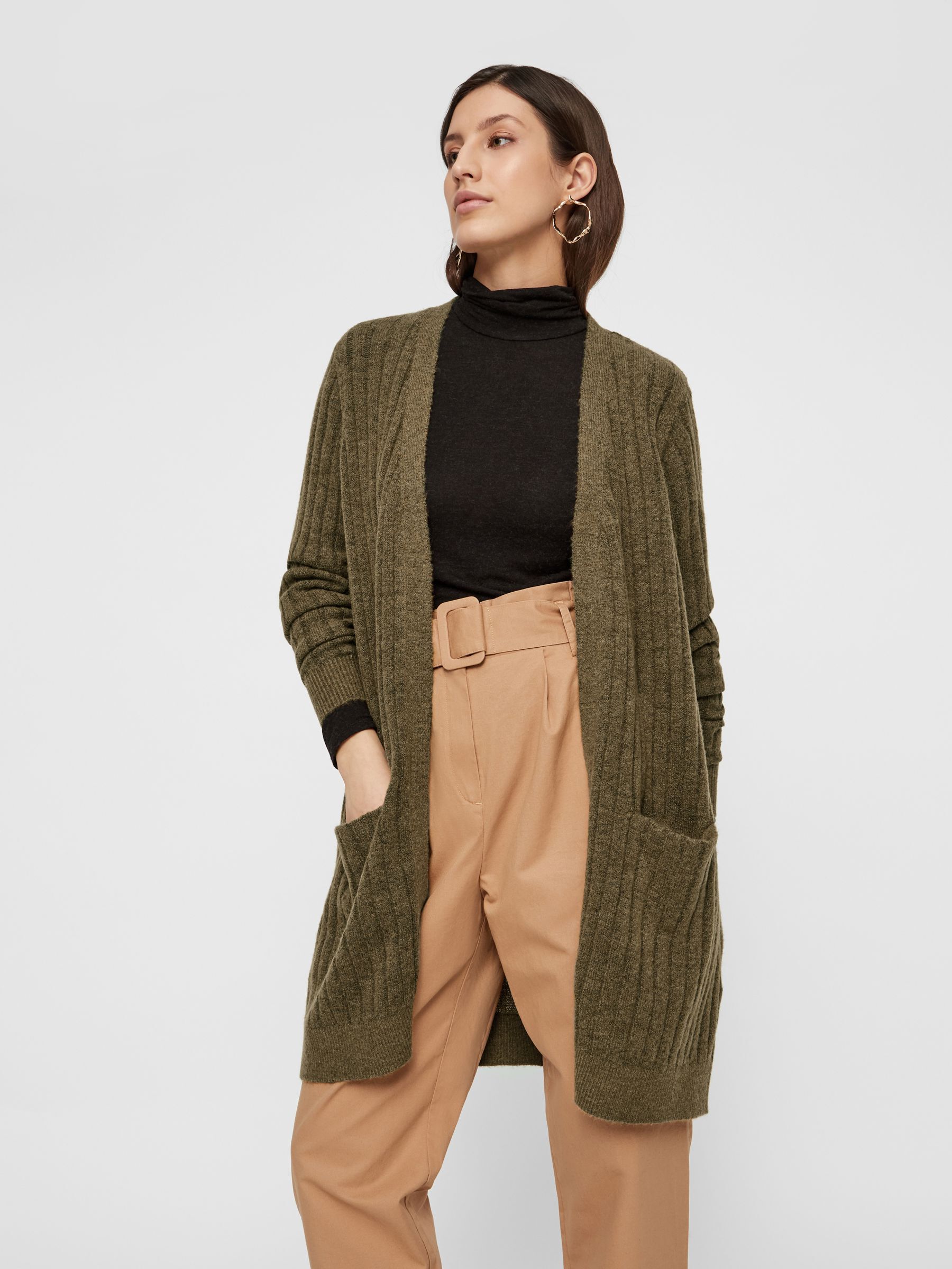 ribbed open front cardigan