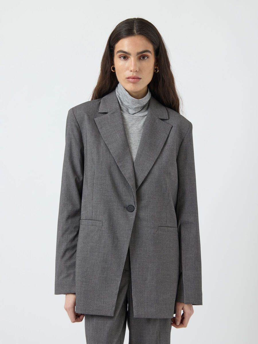 Product carousel image - YASKIMA KRIJTSTREEP BLAZER, Medium Grey Melange | 1