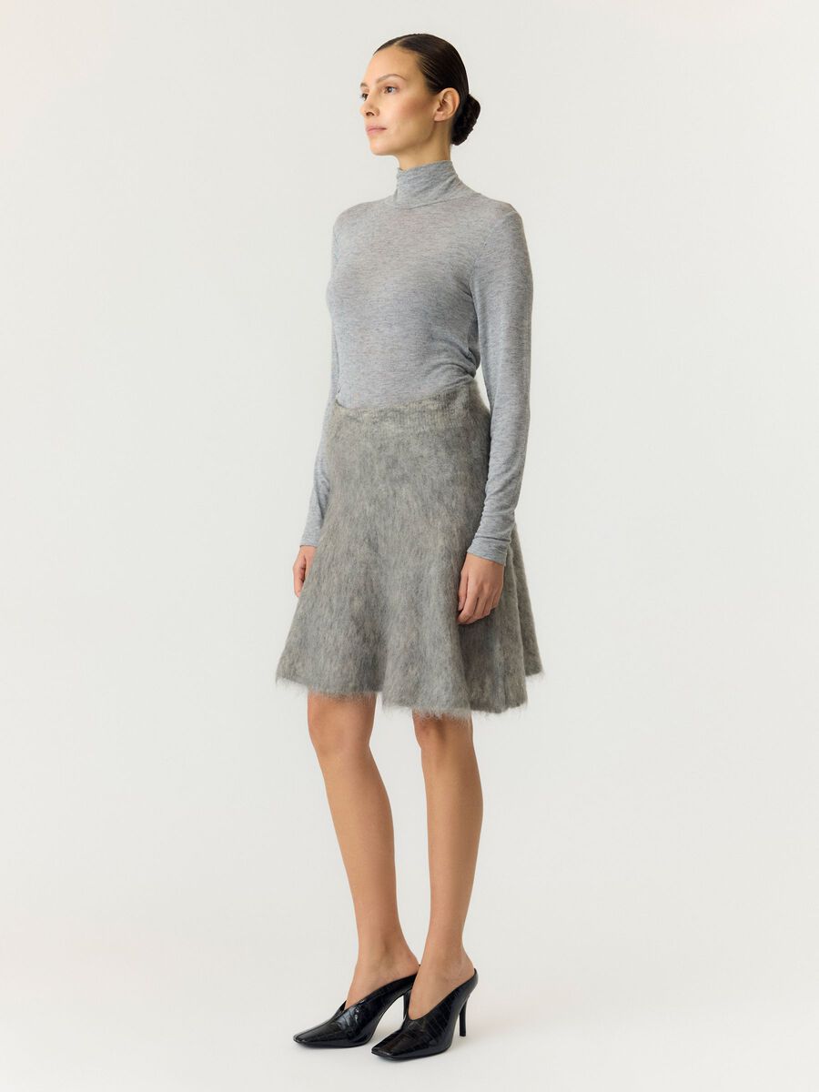 Product tile image YASTILDE - TH - MAILLE DE MOHAIR M&Eacute;LANG&Eacute; MINI-JUPE, Light Grey Melange 26041693_LightGreyMelange