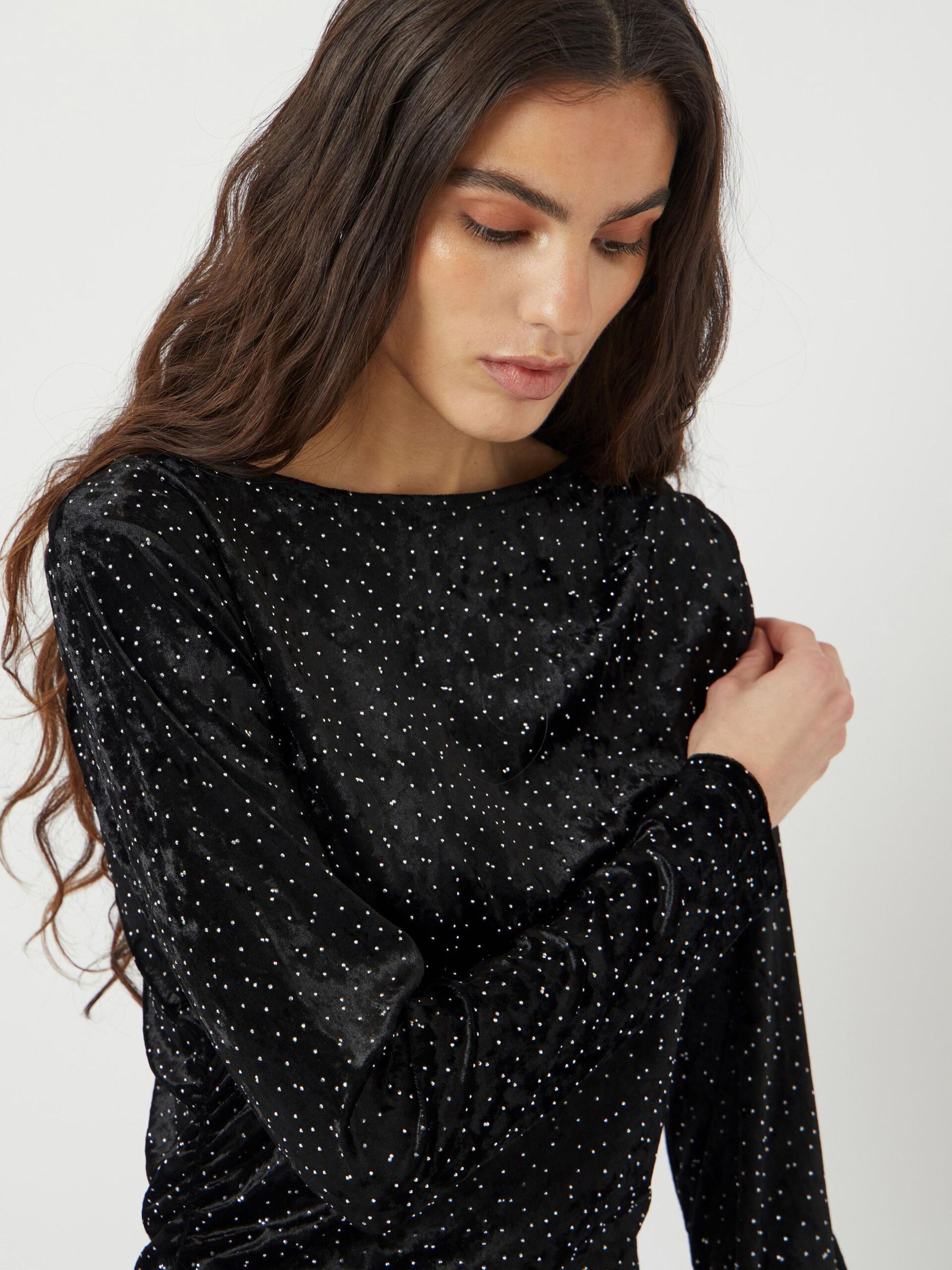 Carousel image - YASTILLIA FLUWEEL MAXI-JURK, Black | 3