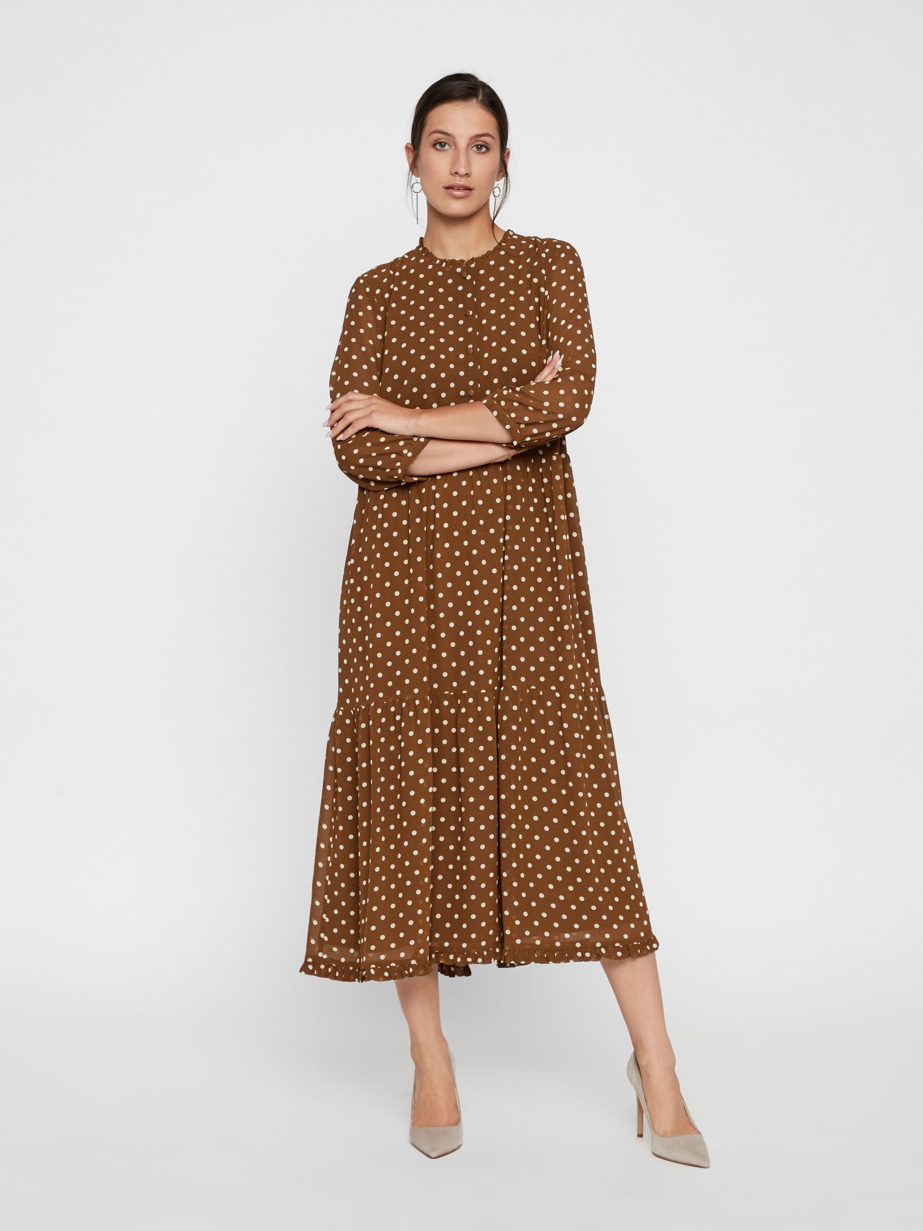 POLKA DOT MIDI PRAIRIE DRESS Beige Y.A.S Ireland