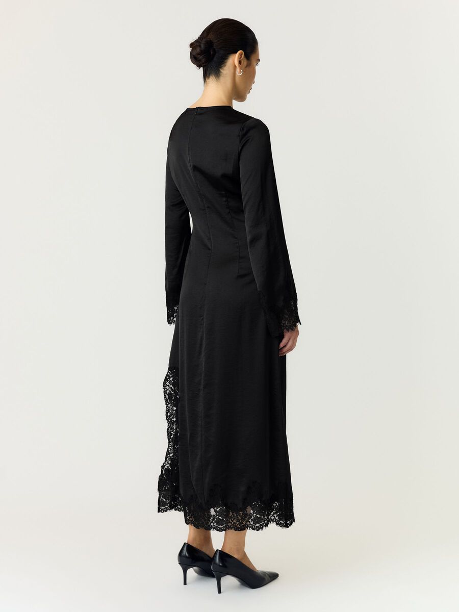 Yaspersi satijn kant midi jurk, colour: black, zwarte, achterkant
