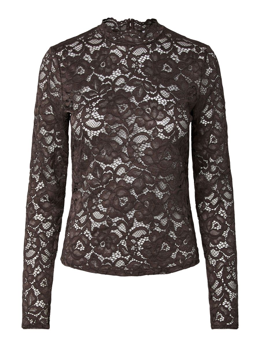 Product carousel image - YASLACEY LACE LONG SLEEVED TOP, Chocolate Brown | 2