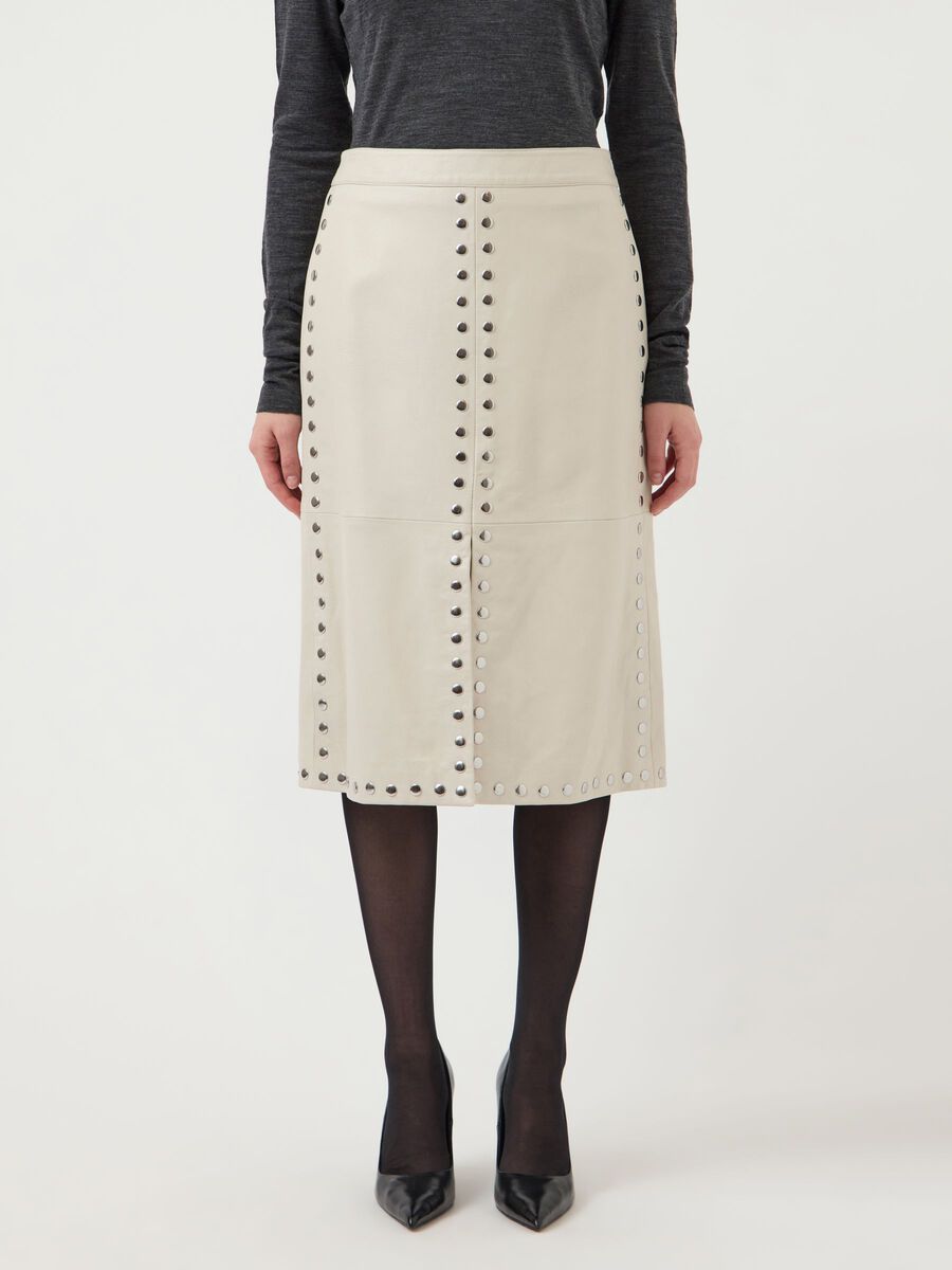 Product carousel image - YASJUNIPER MW  LEATHER MIDI SKIRT, Fog | 1