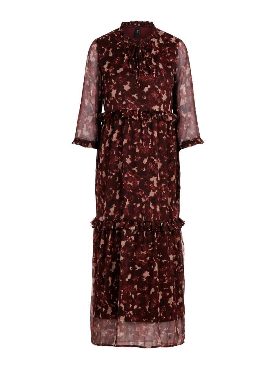 FLORAL-PRINT TIERED MIDI DRESS | Red | YAS Ireland