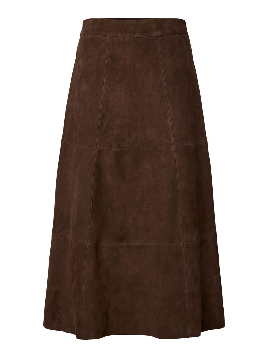 Product carousel image - YASPALMA HW SUEDE LEATHER MIDI SKIRT, Chocolate Brown | 1