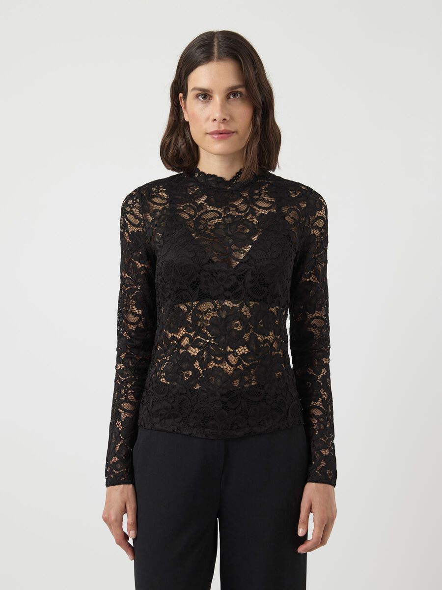 Product tile image YASLACEY LACE LONG SLEEVED TOP, Black 26039992_Black