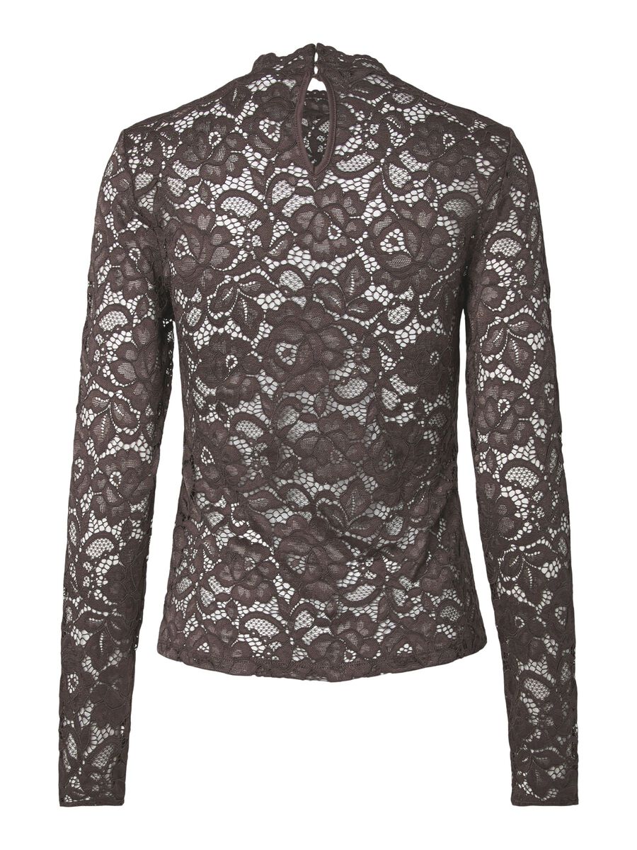 Carousel image - YASLACEY LACE LONG SLEEVED TOP, Chocolate Brown | 6