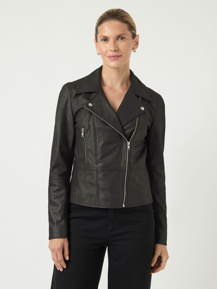 Carousel image - YASSOPHIE LEATHER BIKER JACKET, Black | 1
