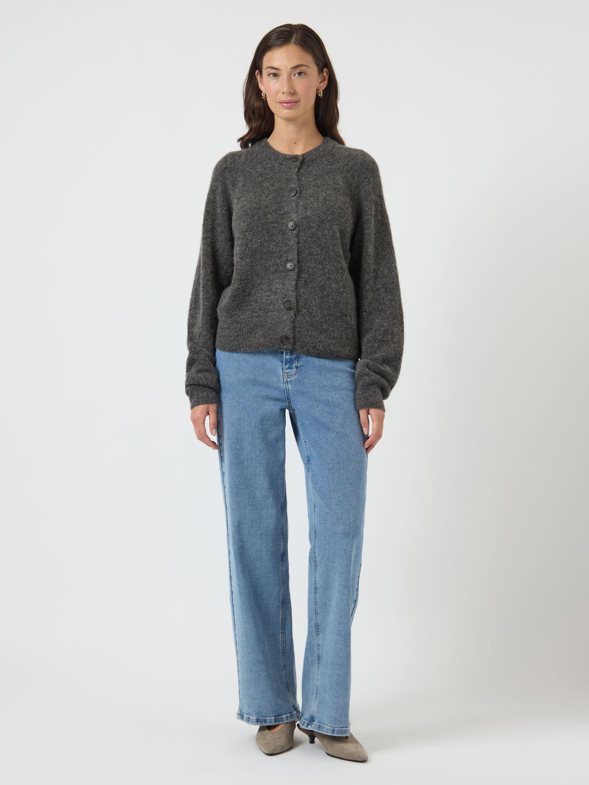 Carousel image - YASJOHI WOOL KNITTED CARDIGAN, Medium Grey Melange | 4