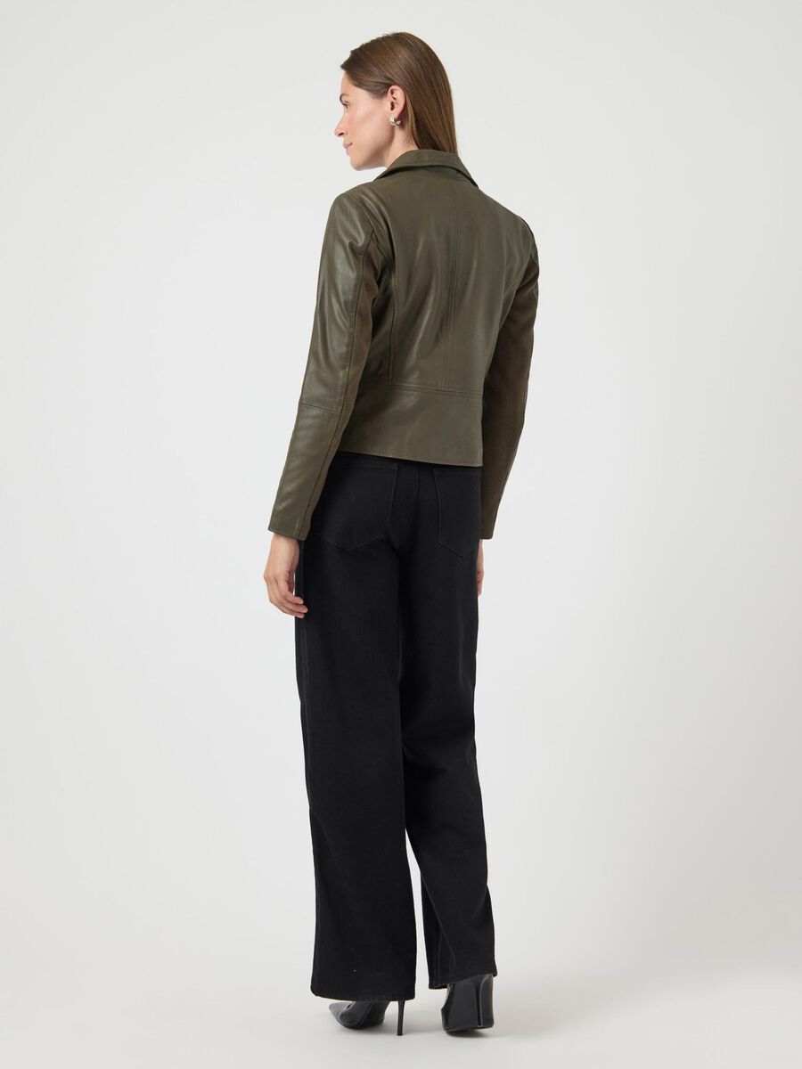 Product carousel image - YASSOPHIE LEATHER BIKER JACKET, Dark Olive | 2