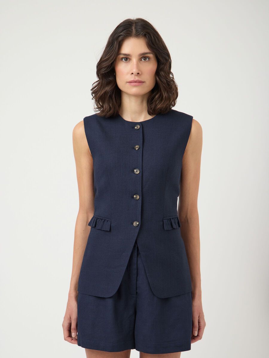 Product carousel image - YASAGANA LINEN BLEND  WAISTCOAT, Navy Blazer | 1