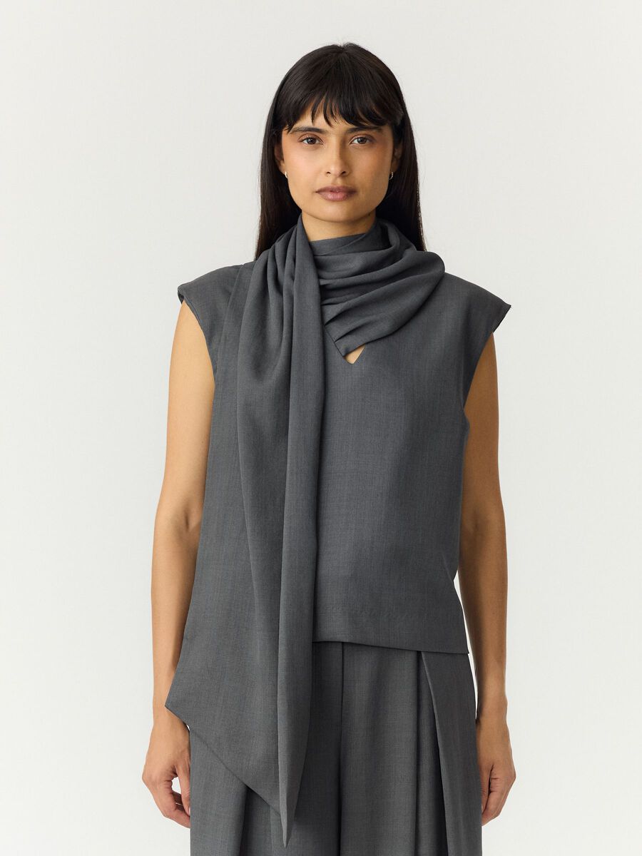Product tile image YASELURA SL SCARF  TOP, Dark Grey Melange 26042148_DarkGreyMelange