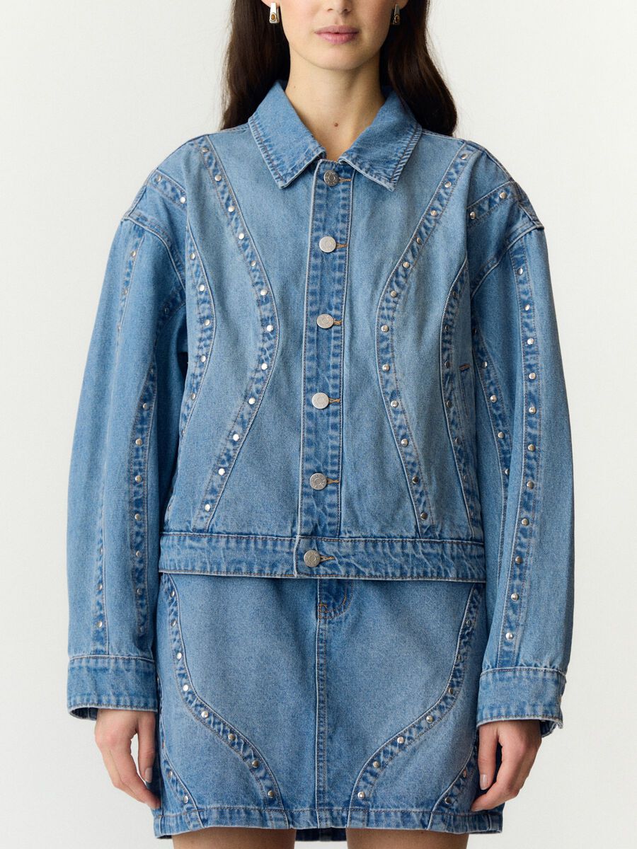 Carousel image - YASCLIO STUD  DENIM JACKET, Medium Blue Denim | 2