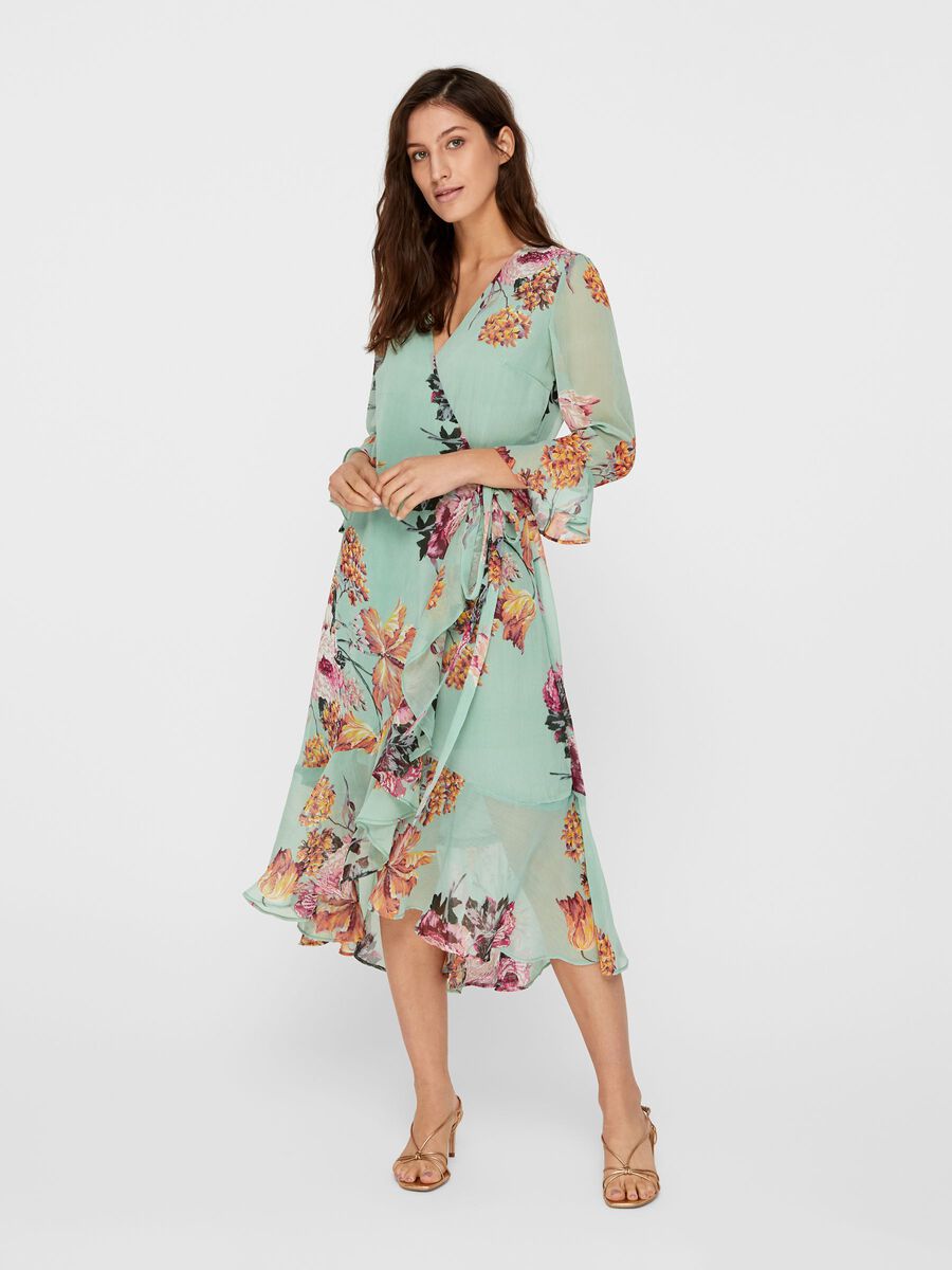 Carousel image - FLORAL WRAP MIDI DRESS, Granite Green | 4