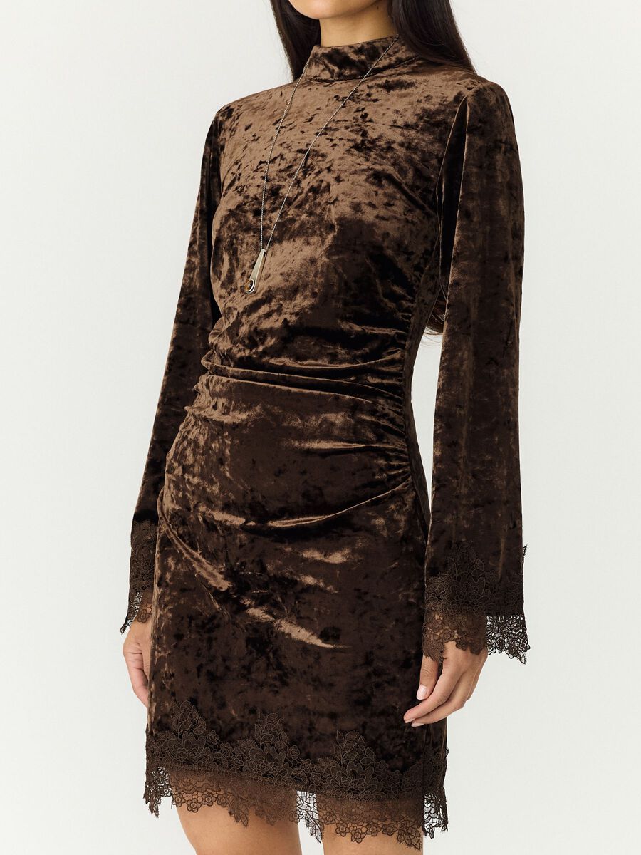 Carousel image 3 YASVELLIA LS SHORT LACE  DRESS, Coffee Bean