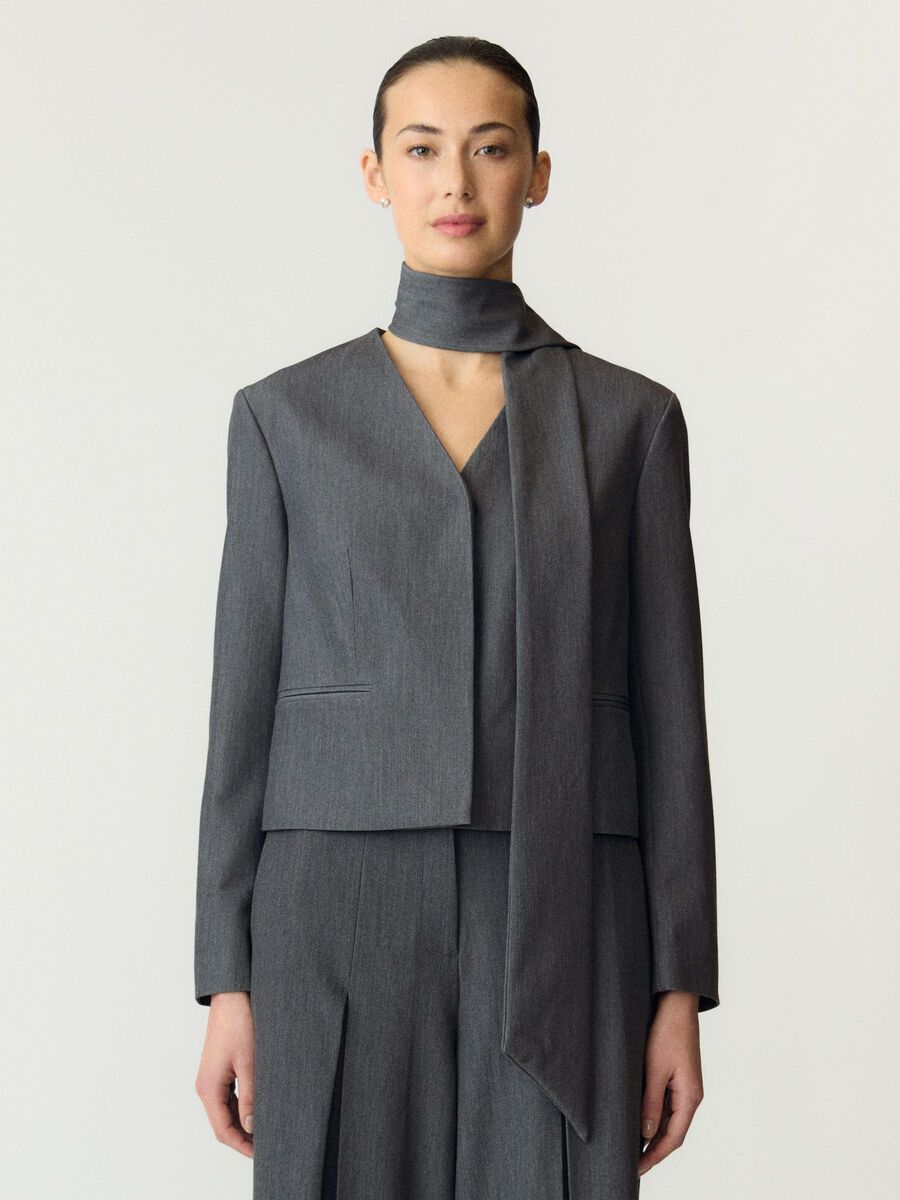 Product tile image YASINVA LS SHORT SCARF  TOP, Medium Grey Melange 26041475_MediumGreyMelange