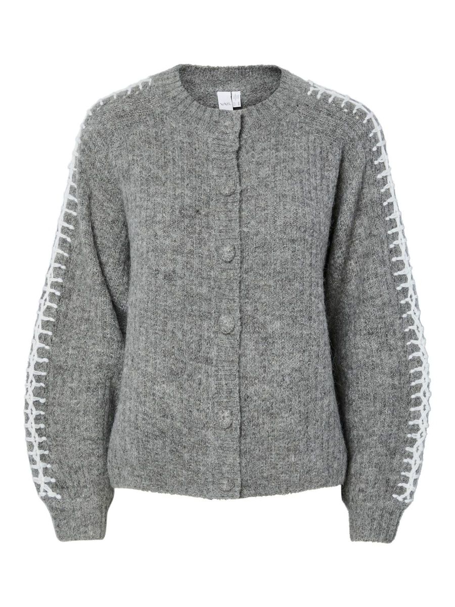 Carousel image - YASOLLY STRIKKET CARDIGAN, Medium Grey Melange | 1