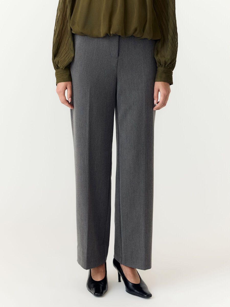 Product tile image YASLIKKA WIDE-LEG TROUSERS, Dark Grey Melange 26030711_DarkGreyMelange