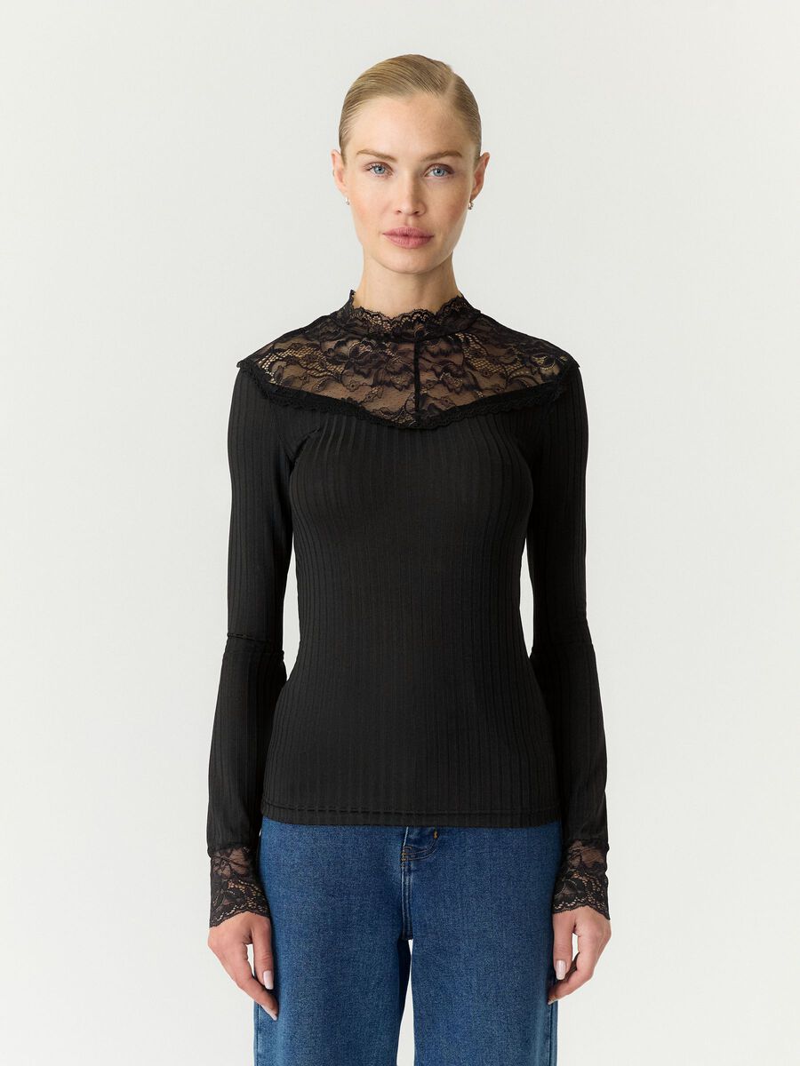 Product tile image YASBLACE TOP MET LANGE MOUWEN, Black 26031749_Black
