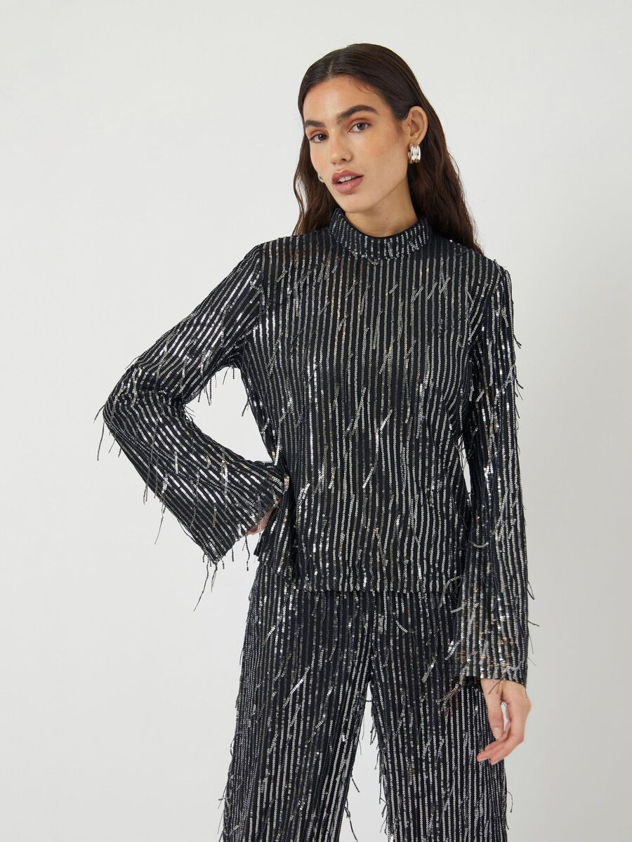 YAS YASLANTRA SEQUIN FRINGE LONG SLEEVED TOP, Black, highres - 26038760_Black_003.jpg