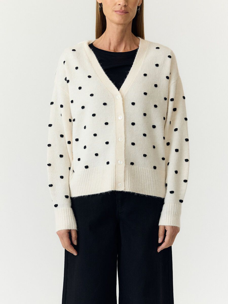 Yasflo ls geborduurd gebreid vest, colour: pristine, witte, gedetailleerde weergave