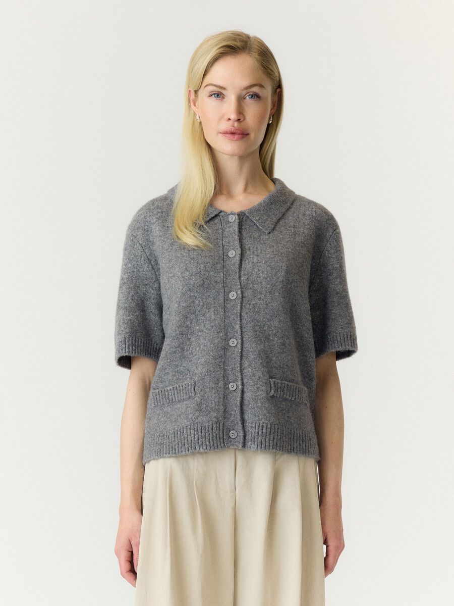 Product tile image - YASFRILO KNIT CARDIGAN, Medium Grey Melange | 26041354_MediumGreyMelange