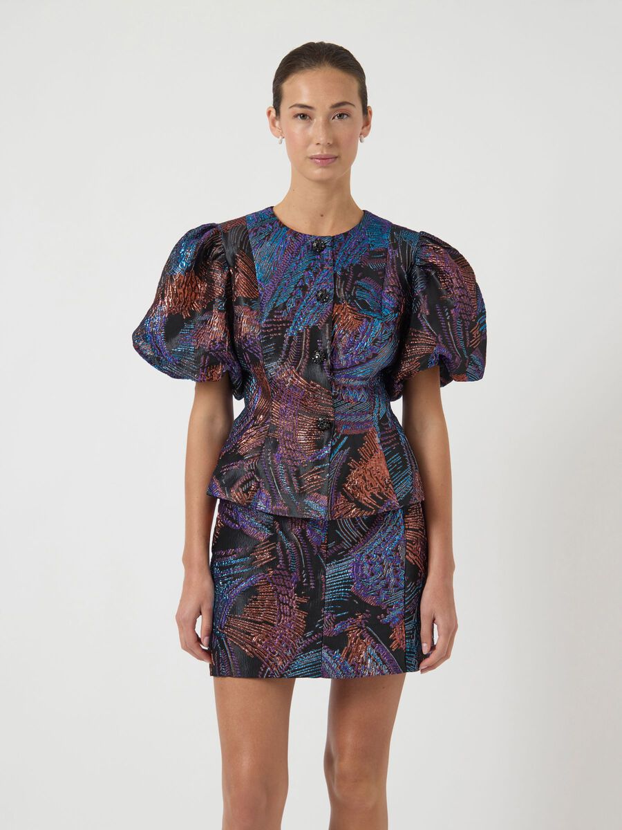 Carousel image - YASMADONNA JACQUARD SHORT SLEEVED TOP, Black | 1