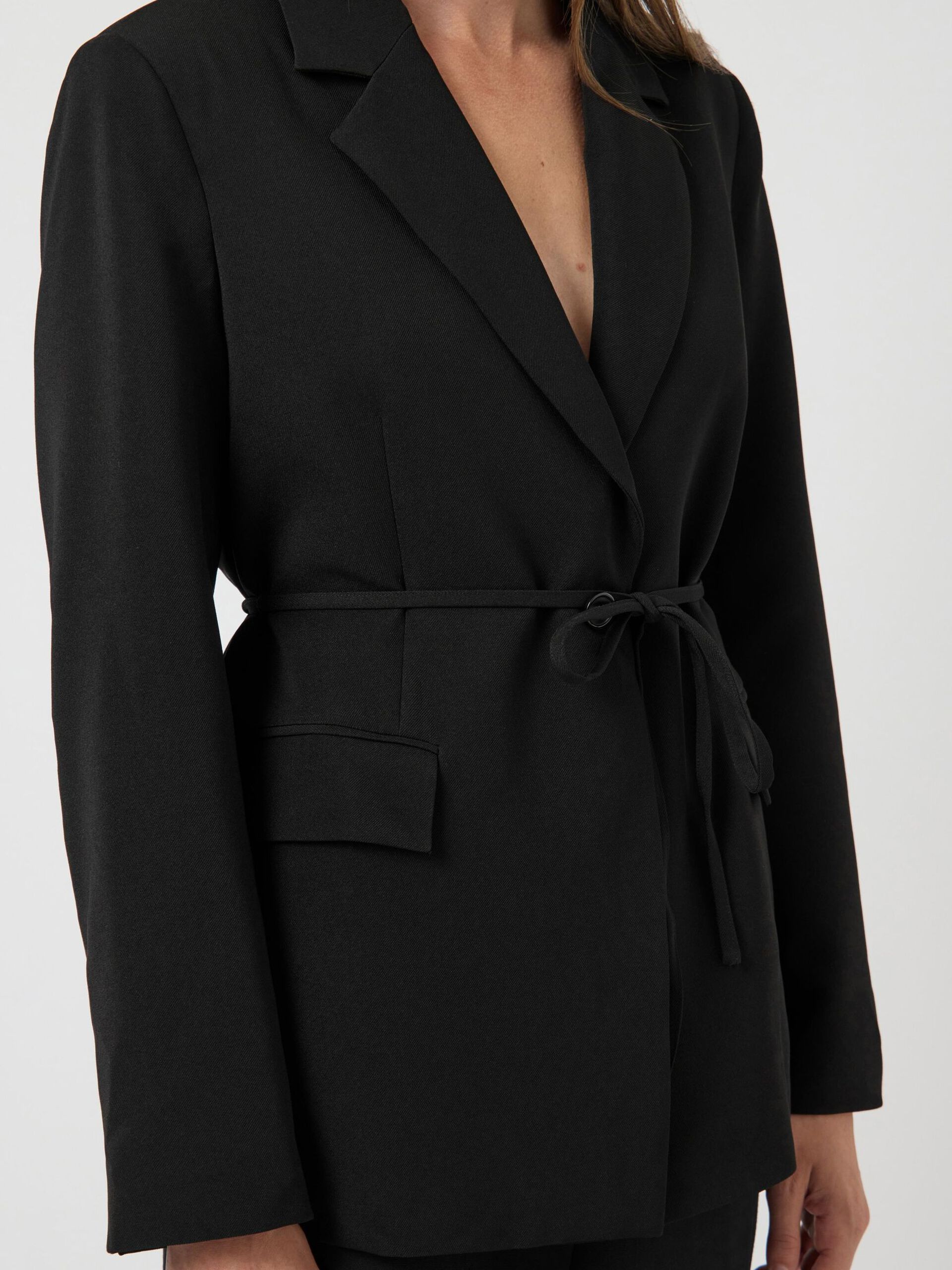 Carousel image - YASHANIA TIE BELT BLAZER, Black | 3