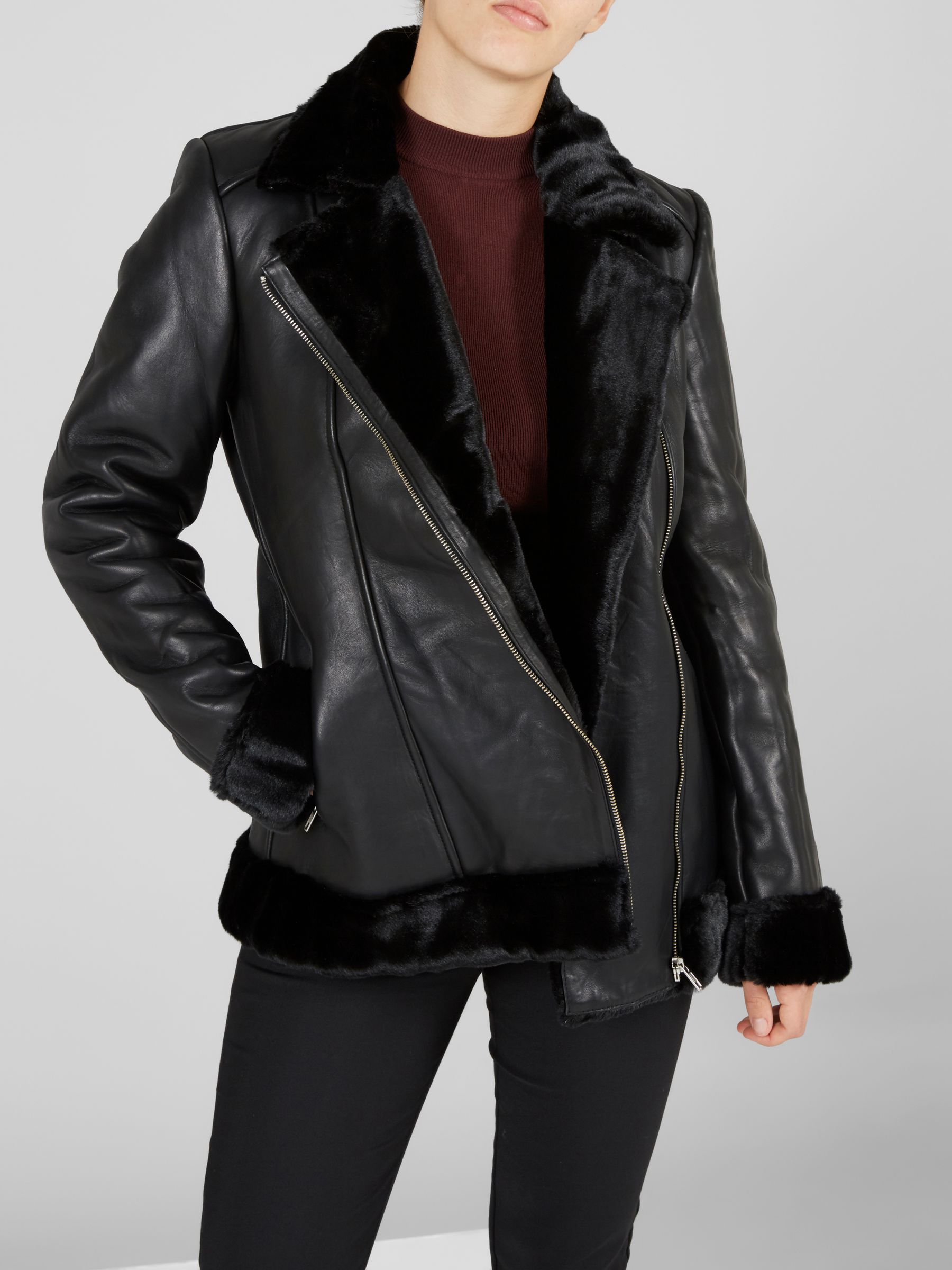 Faux fur collar leather jacket Y.A.S