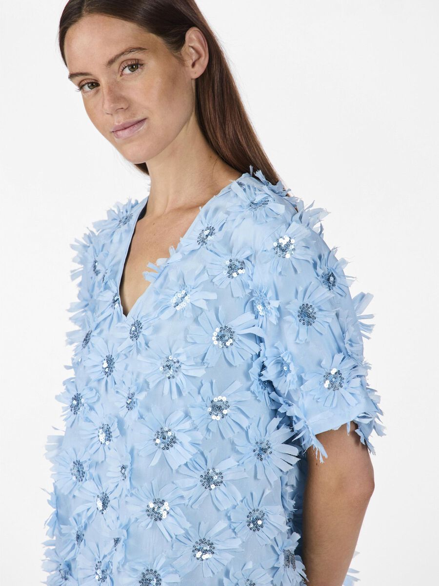 Carousel image - YASABELONE TOP MED KORTE ÆRMER, Clear Sky | 3