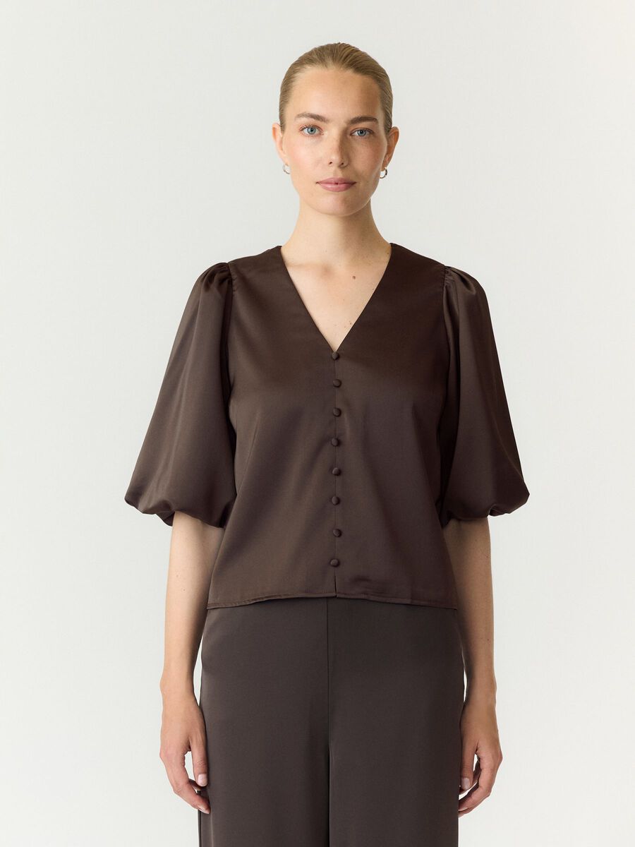 Product tile image YASPELLA V-NECK  TOP, Chocolate Brown 26040884_ChocolateBrown