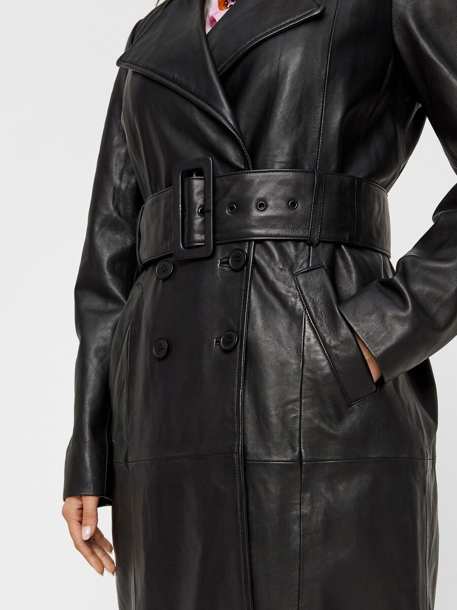 Carousel image - B&AElig;LTE L&AElig;DER TRENCHCOAT, Black | 3