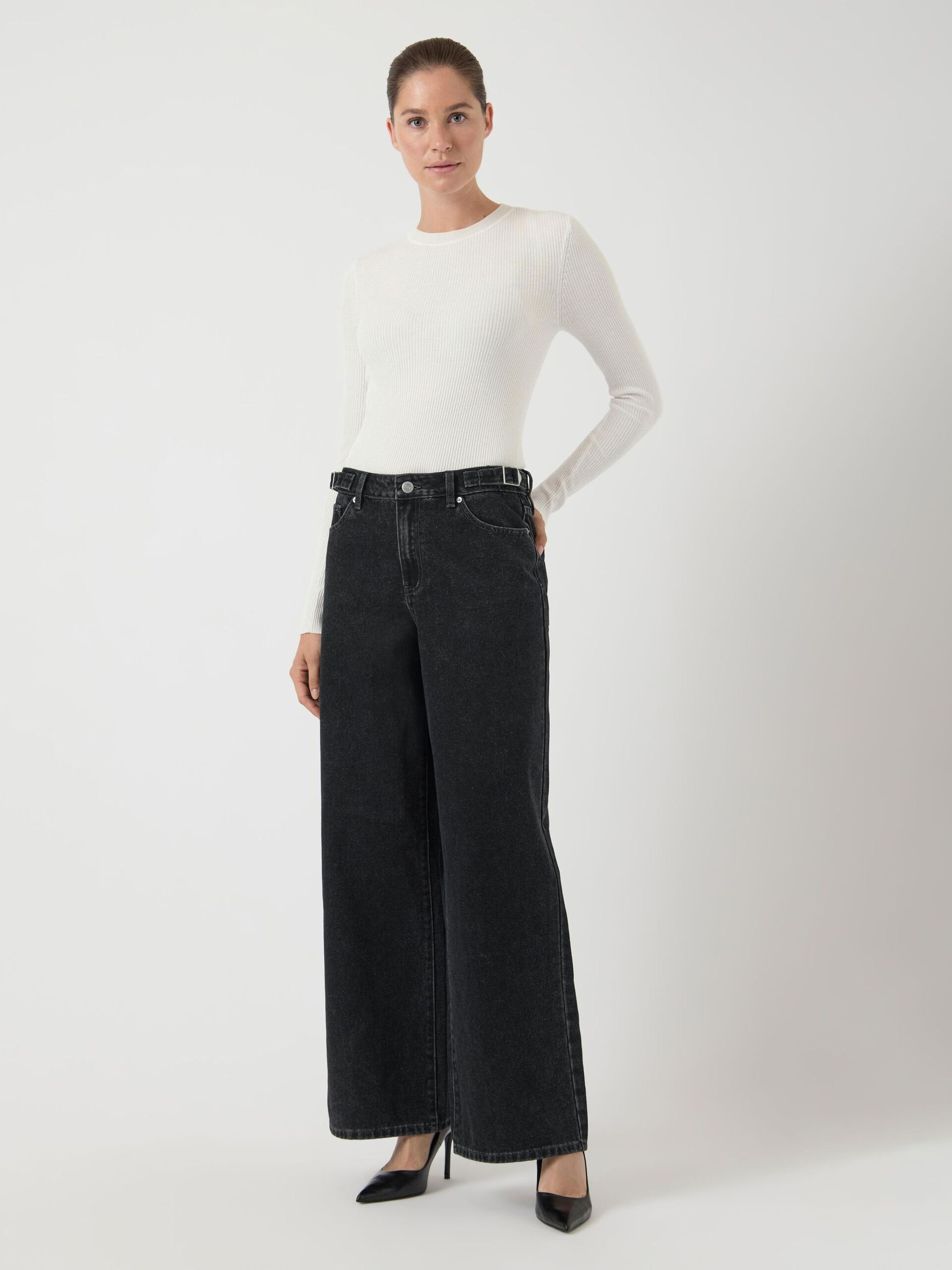 Carousel image - YASSATIRANI MW WIDE FIT JEANS, Dark Grey Denim | 4