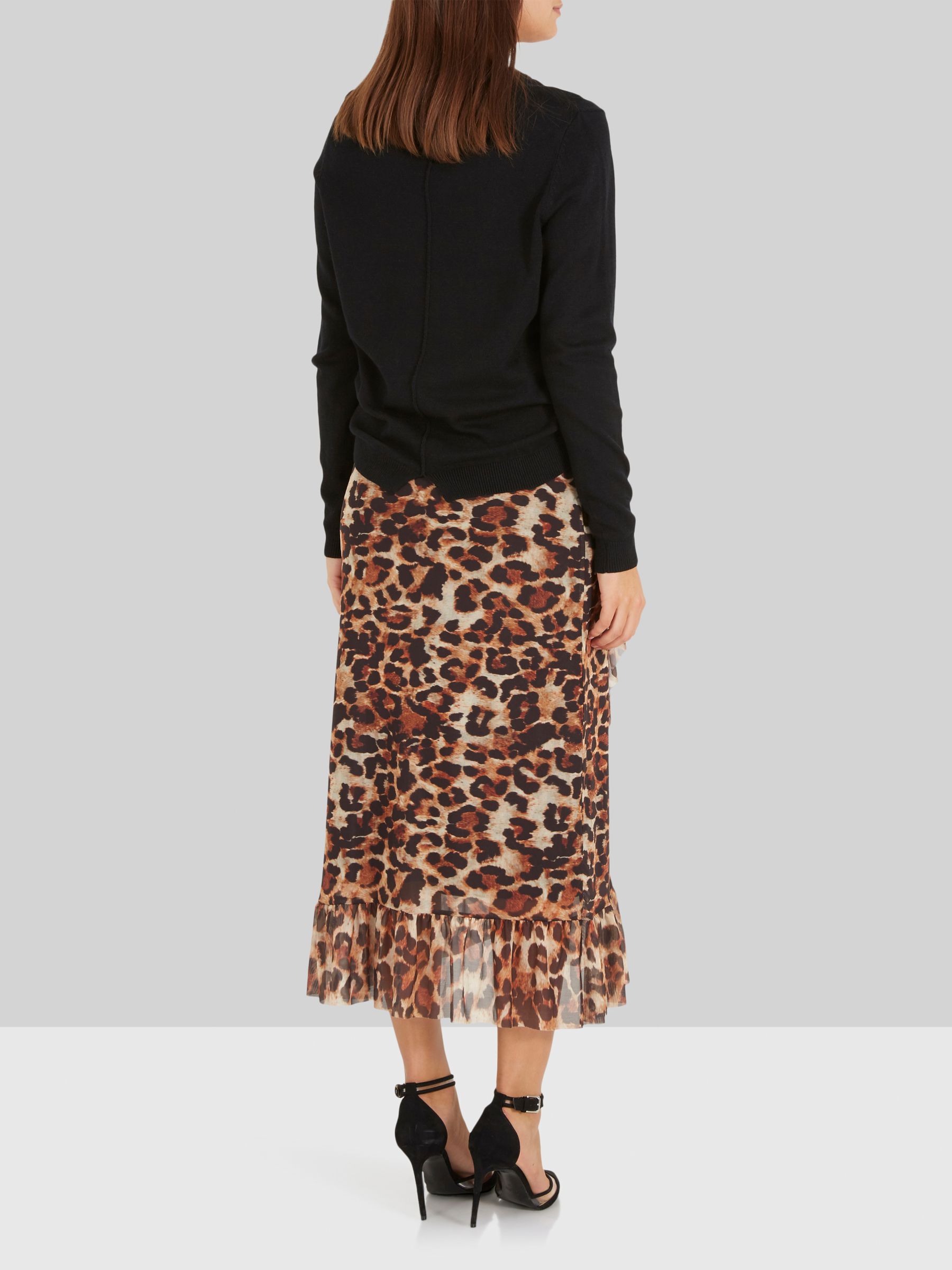 LEOPARD MESH WRAP MIDI SKIRT Black YAS Belgium