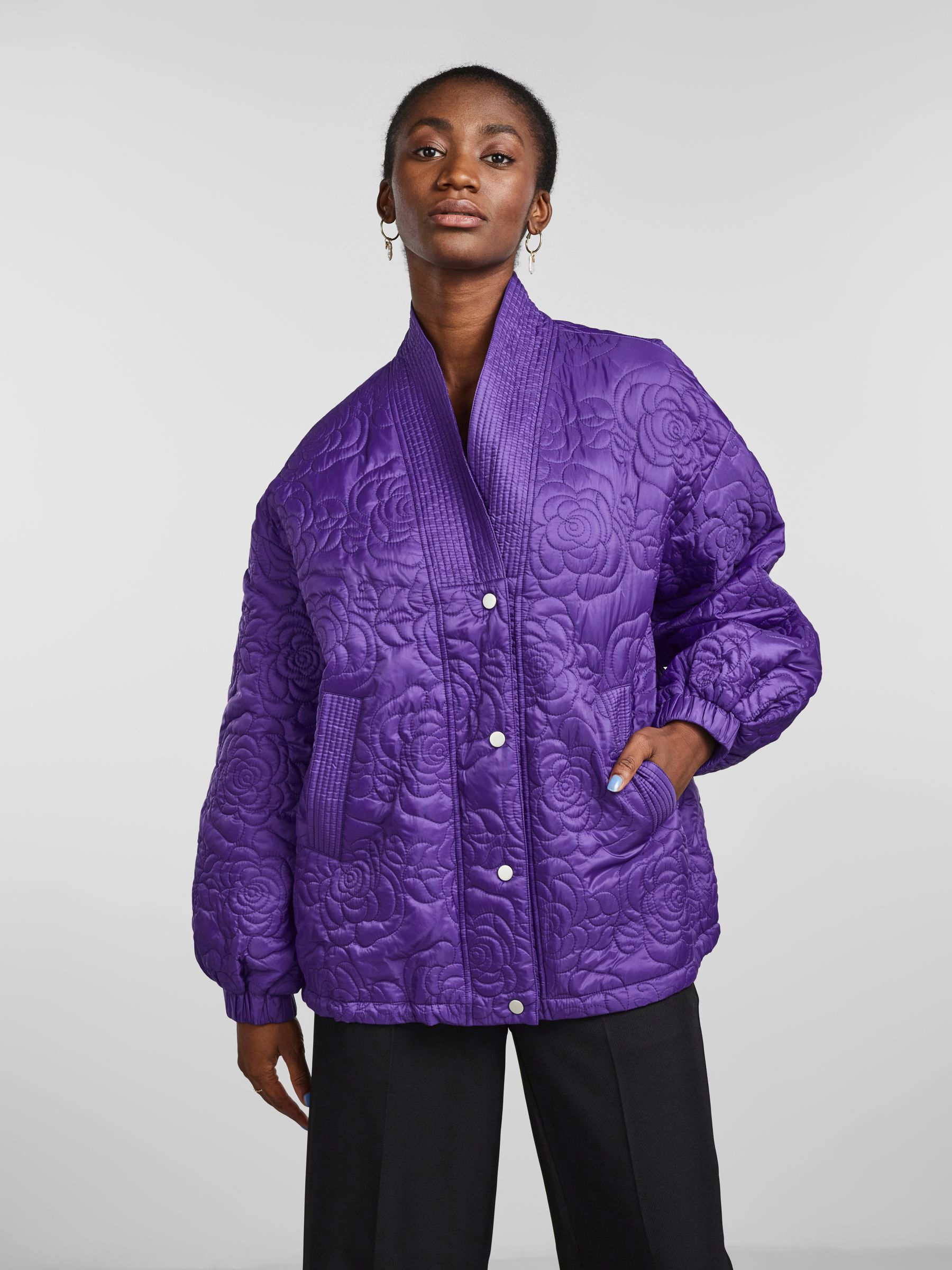 Purple quilted jacket sale