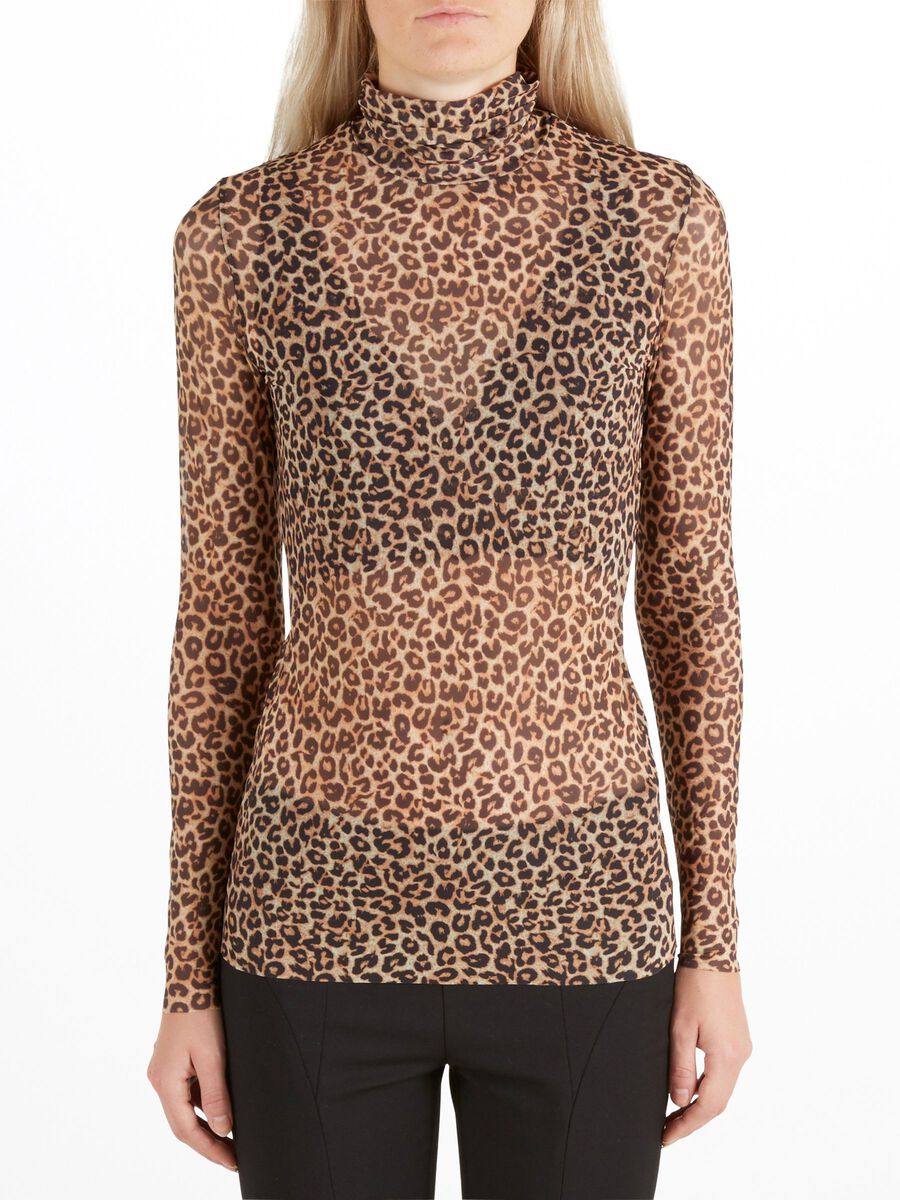 LEOPARD TOP MED LANGE ÆRMER, Black, highres
