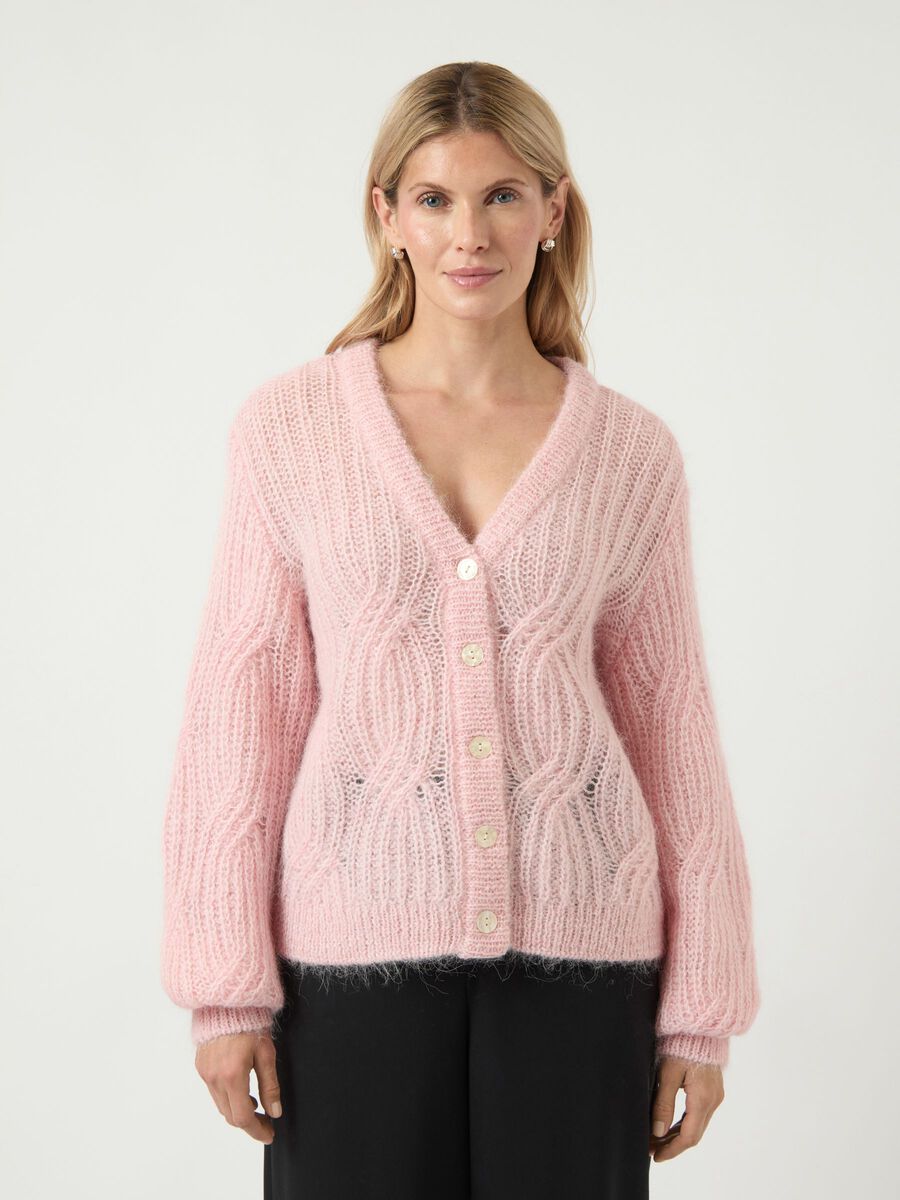 Product carousel image - YASZUMA - LAINE MÉLANGÉE CARDIGAN EN MAILLE, Orchid Pink | 1