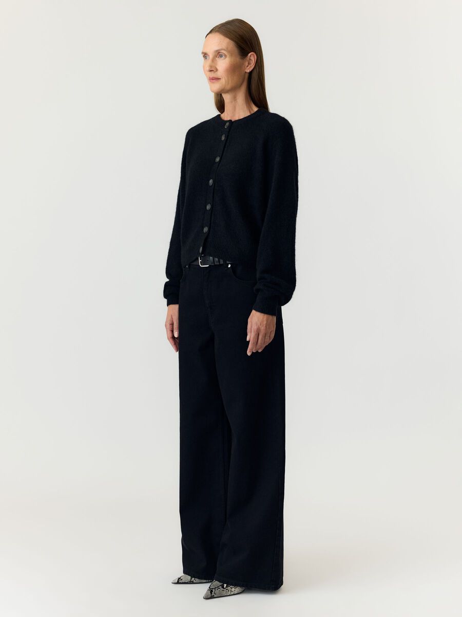 Yasjohi wool blend knitted cardigan, colour: black, black, front full