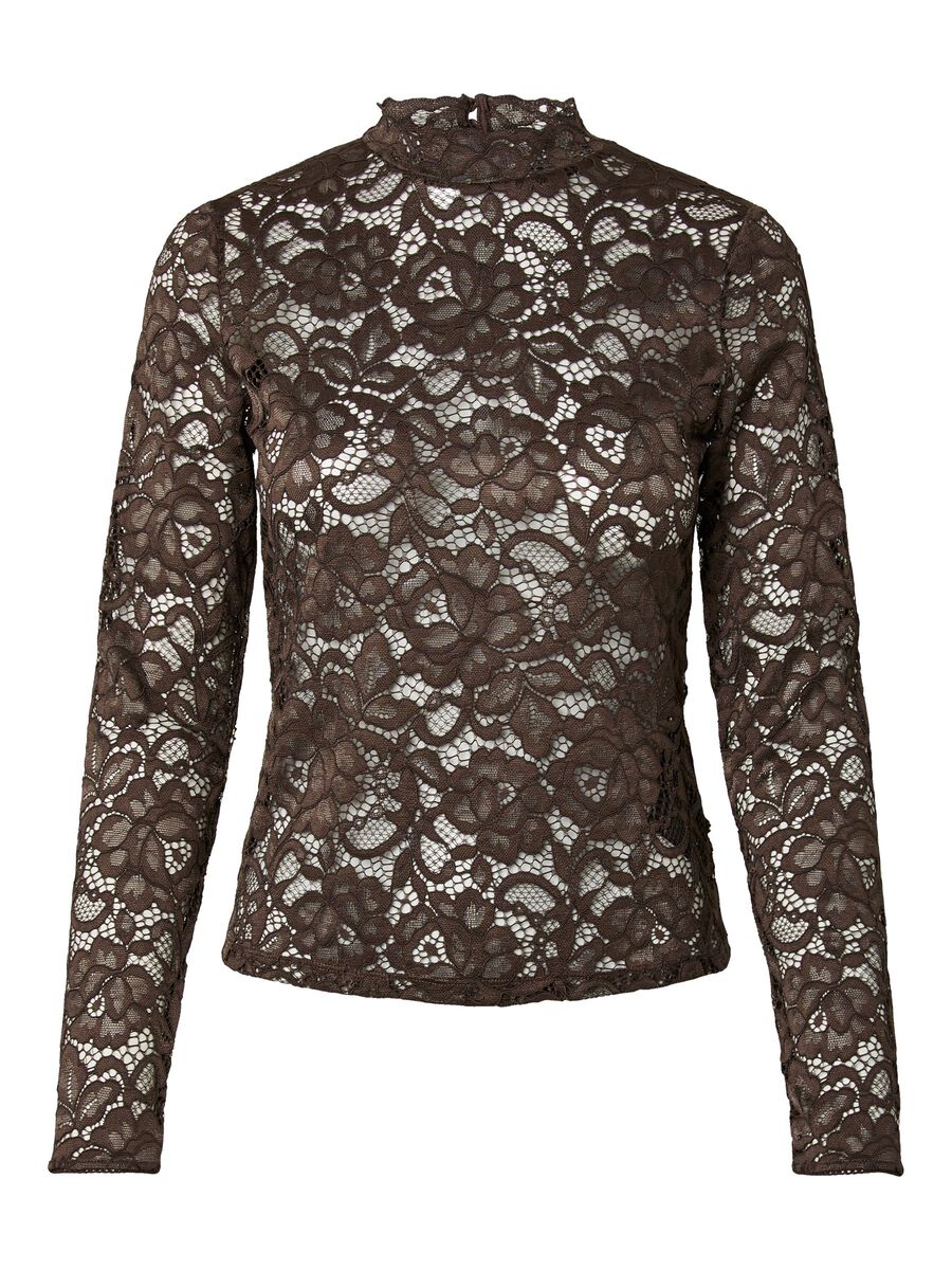 Product carousel image - YASLACEY LACE LONG SLEEVED TOP, Chocolate Brown | 2