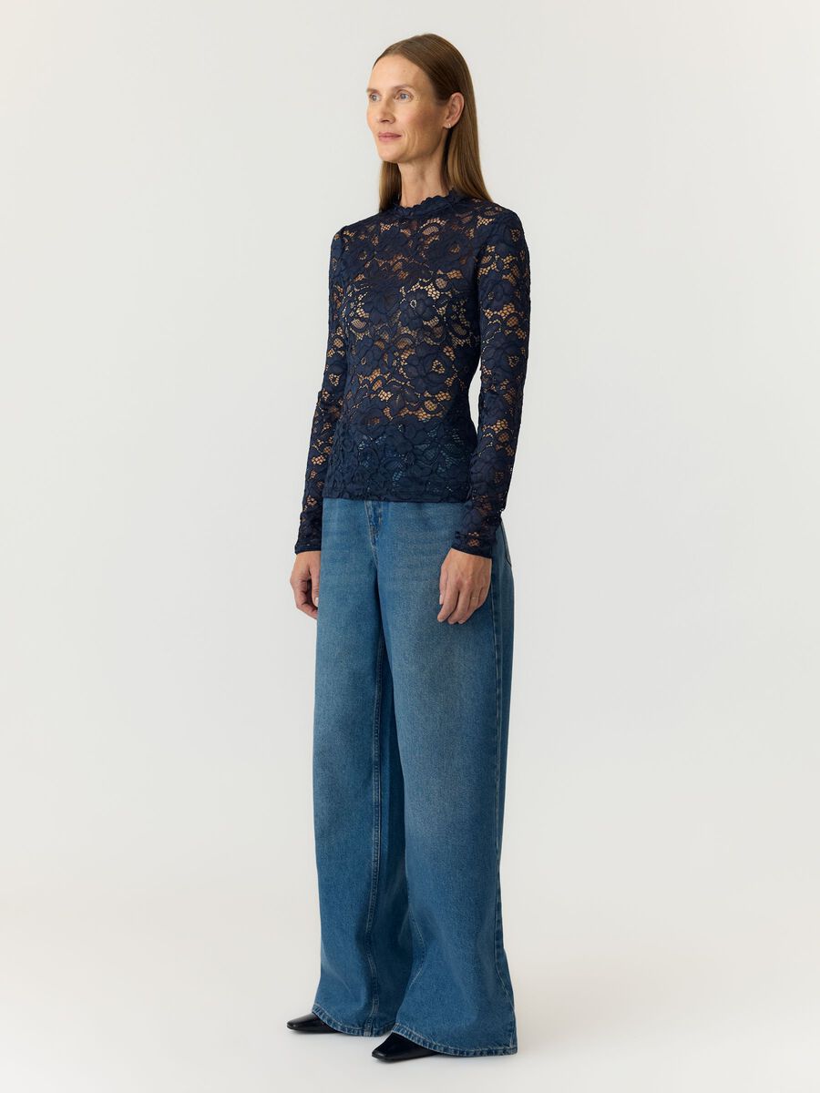Yaslacey lace long sleeved top, colour: navy blazer, blue, front full
