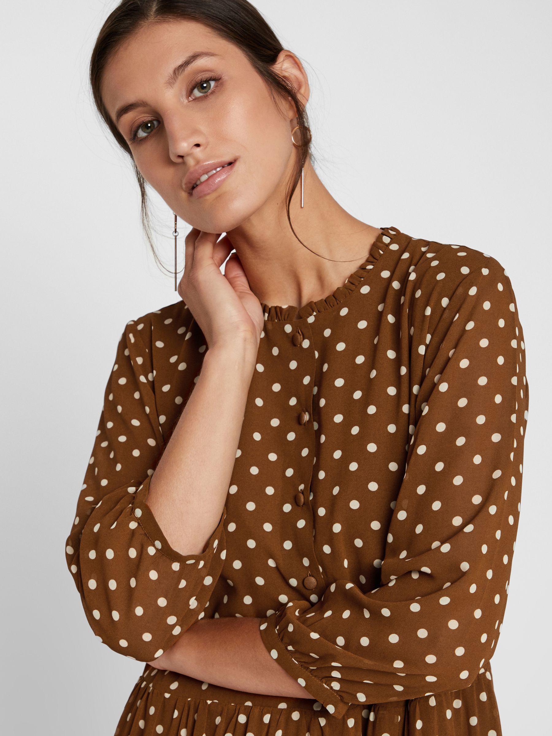 POLKA DOT MIDI PRAIRIE DRESS Beige Y.A.S Finland