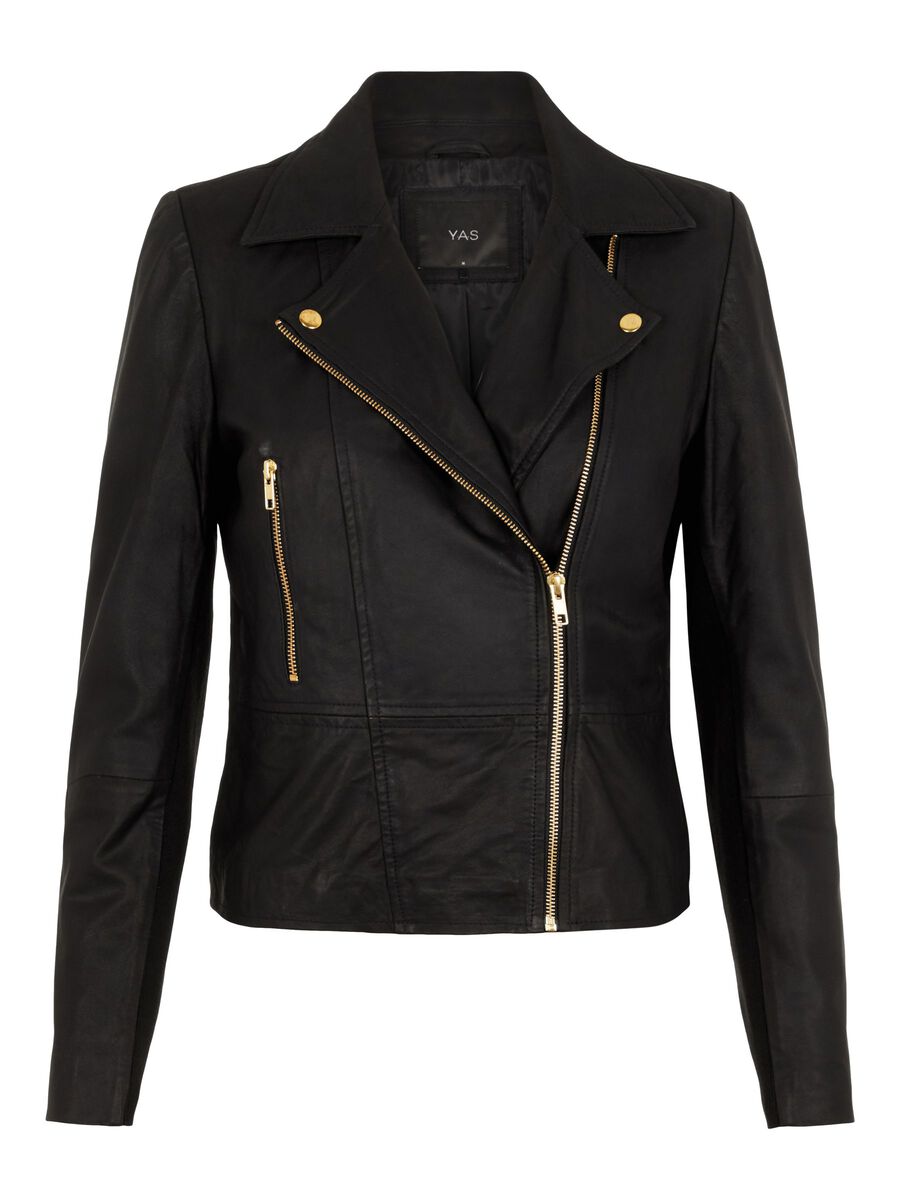 YAS MATTE LEATHER BIKER JACKET, Black, highres - 26018971_Black_001.jpg