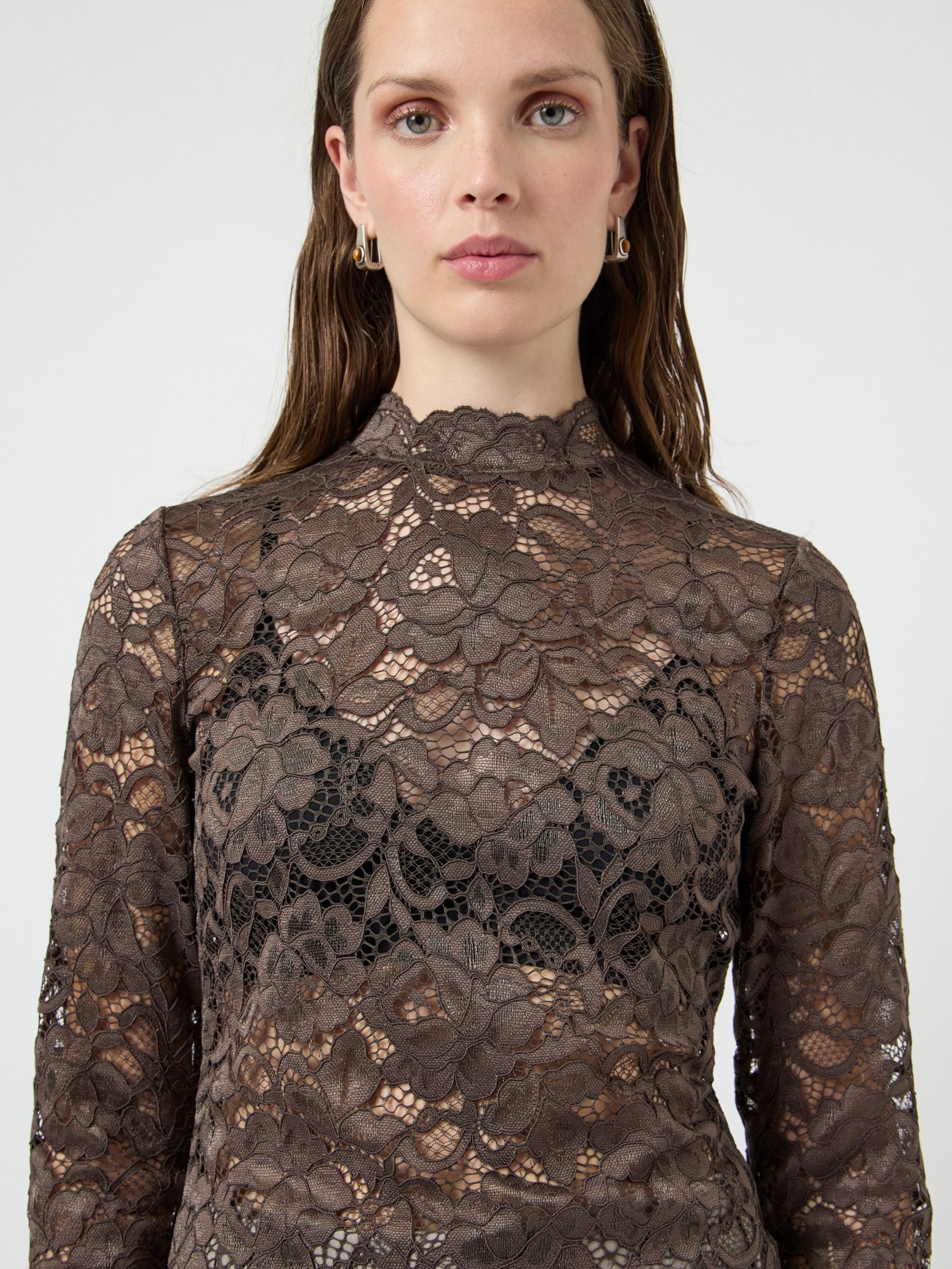 YASLACEY LACE LONG SLEEVED TOP | Brown | YAS® Belgium