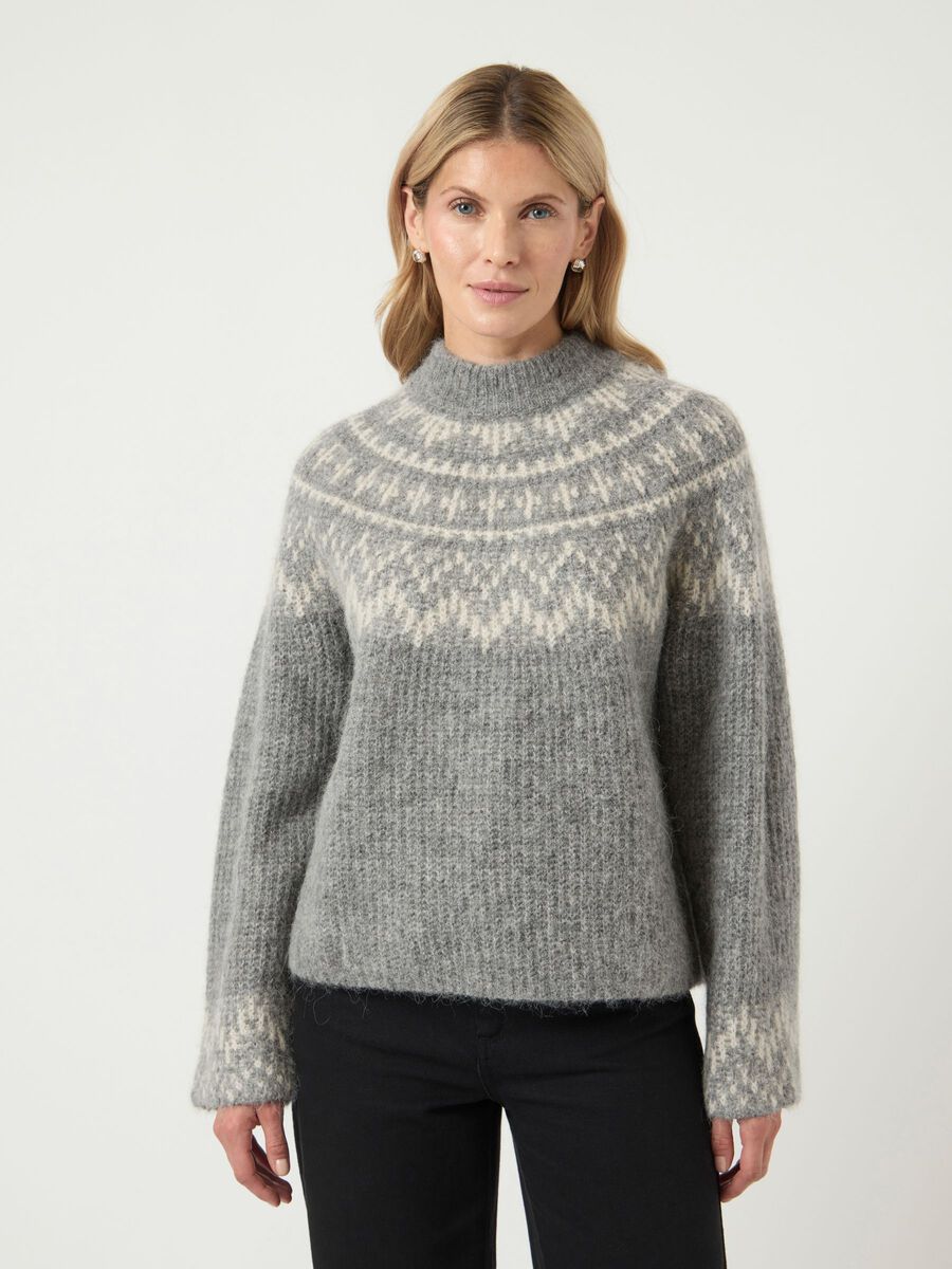 Carousel image - YASLIRI WOOL BLEND KNITTED PULLOVER, Medium Grey Melange | 1