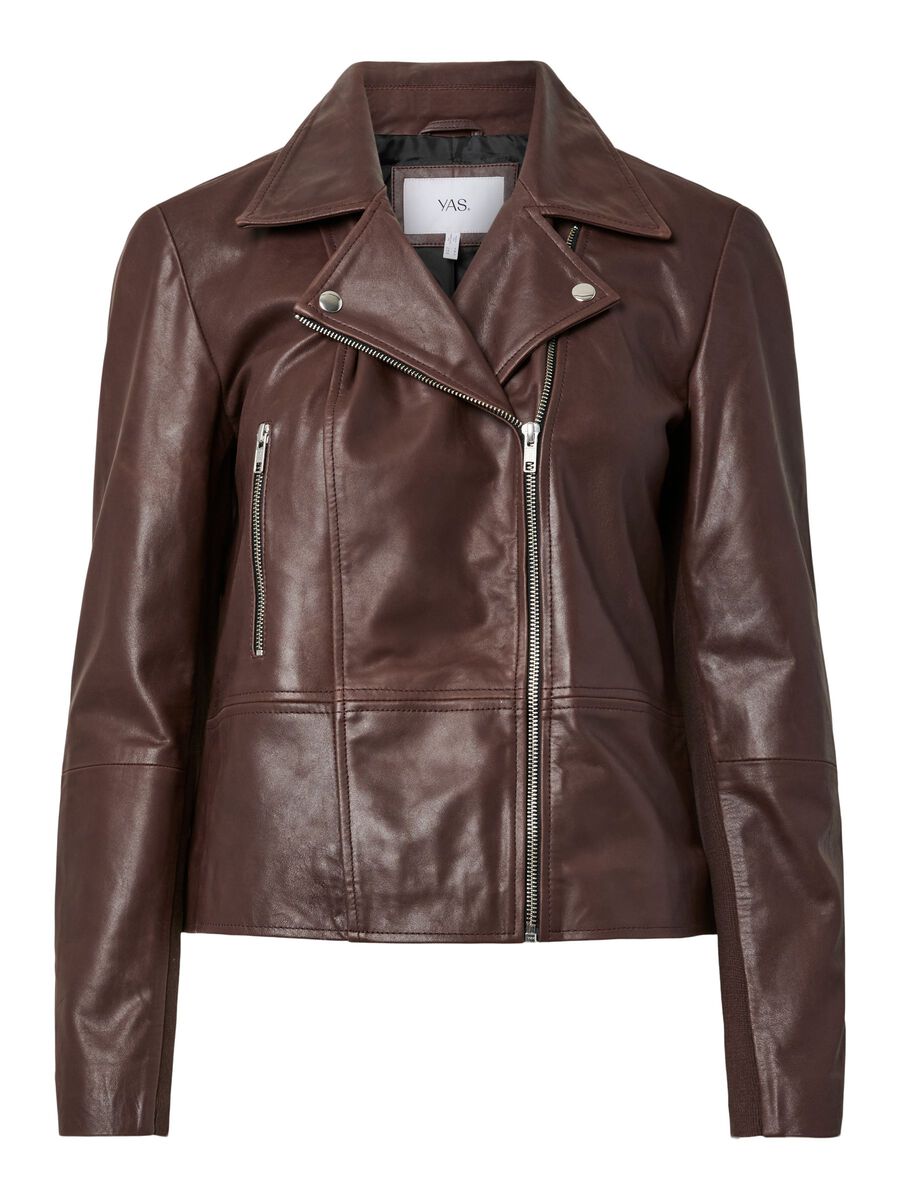 Product carousel image - YASSOPHIE LEATHER BIKER JACKET, Chicory Coffee | 1
