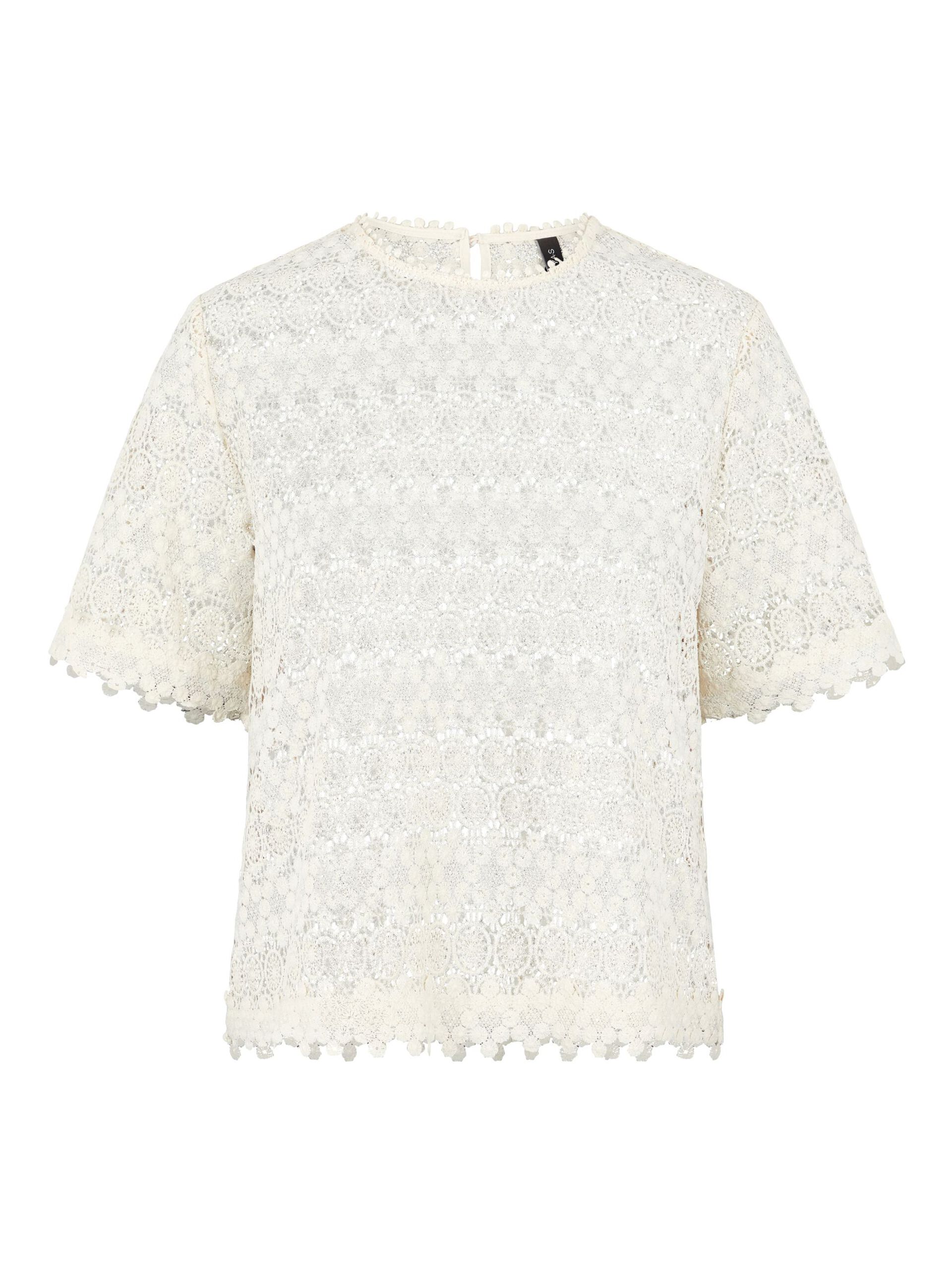 Carousel image - YASDOSE LACE SHORT SLEEVED TOP, Eggnog | 5