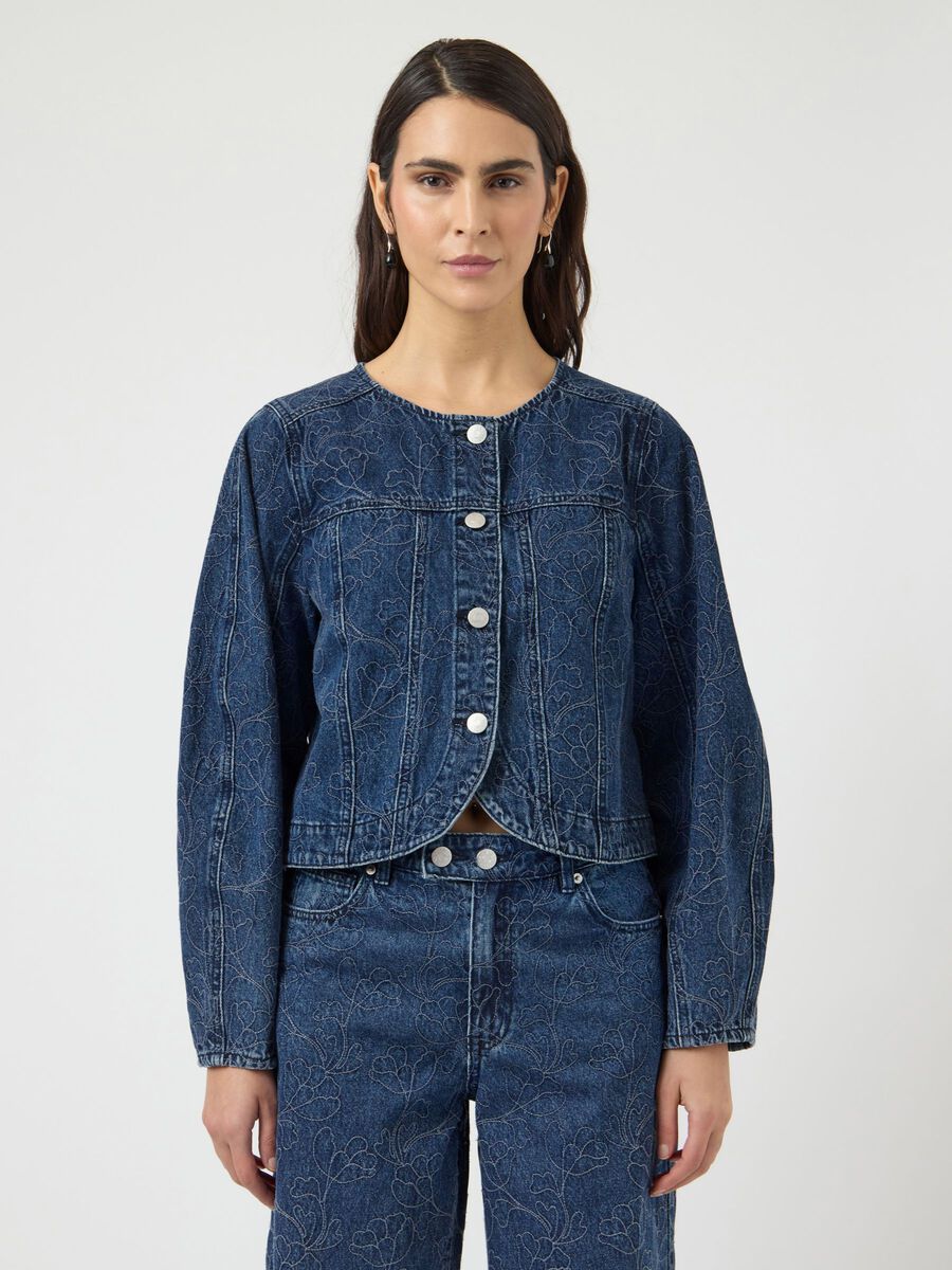Product carousel image - YASALIA EMBROIDERY  DENIM JACKET, Dark Blue Denim | 1