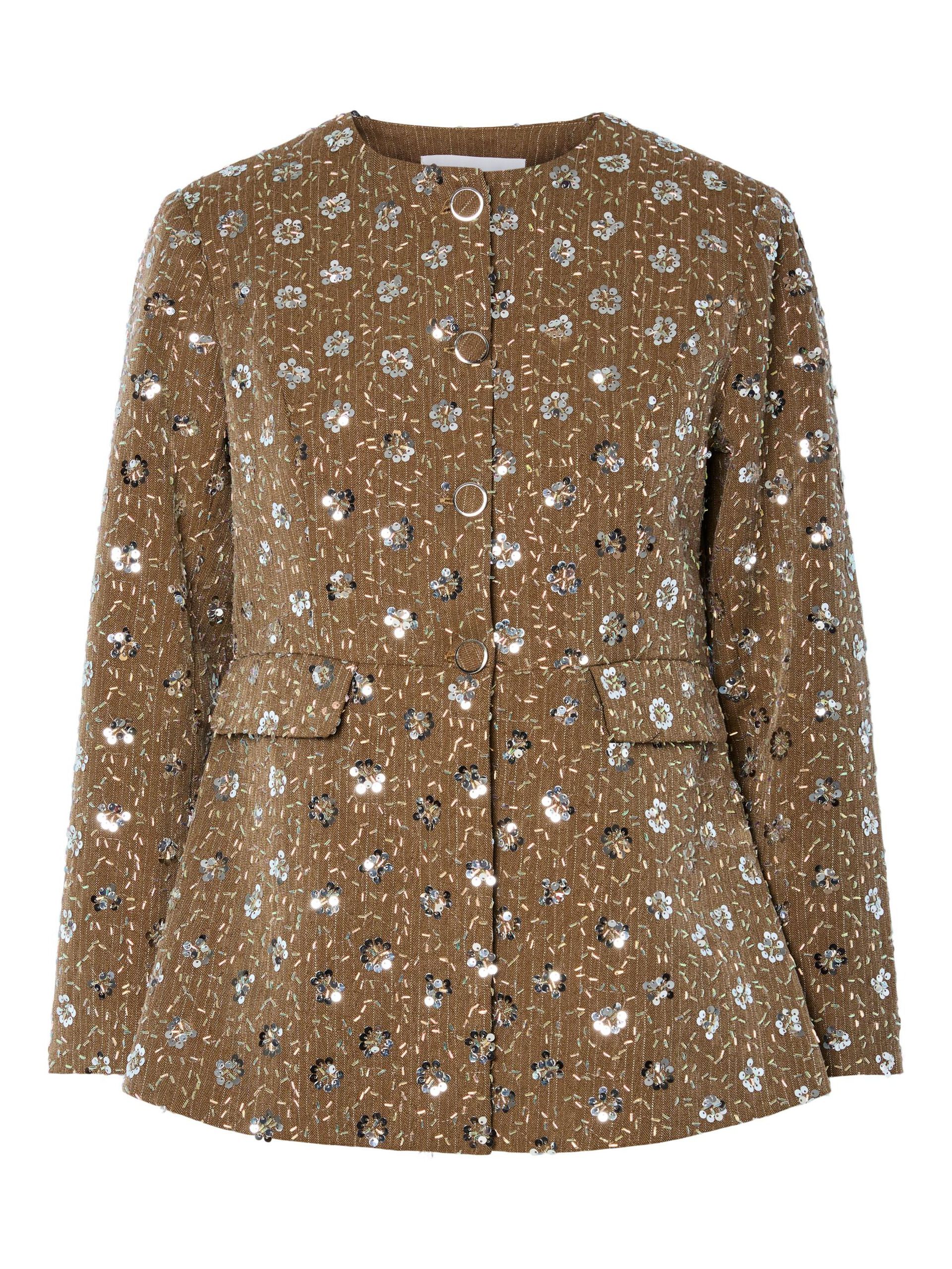 Carousel image - YASSOLLER SEQUIN BLAZER, Taupe Gray | 5